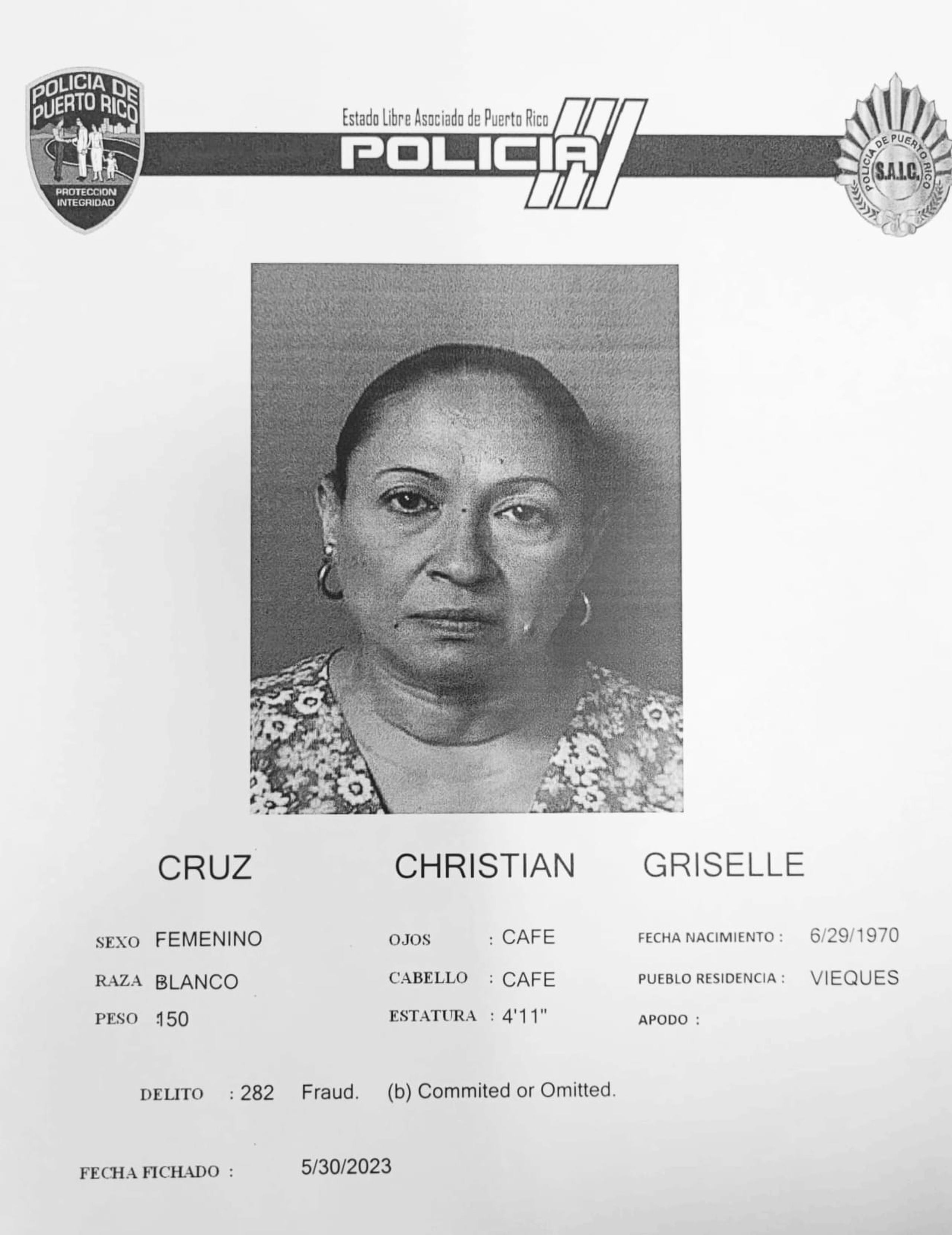 Griselle Cruz Christian, exgerente de la colecturía de Vieques fue acusada por la presunta apropiación de fondos públicos.