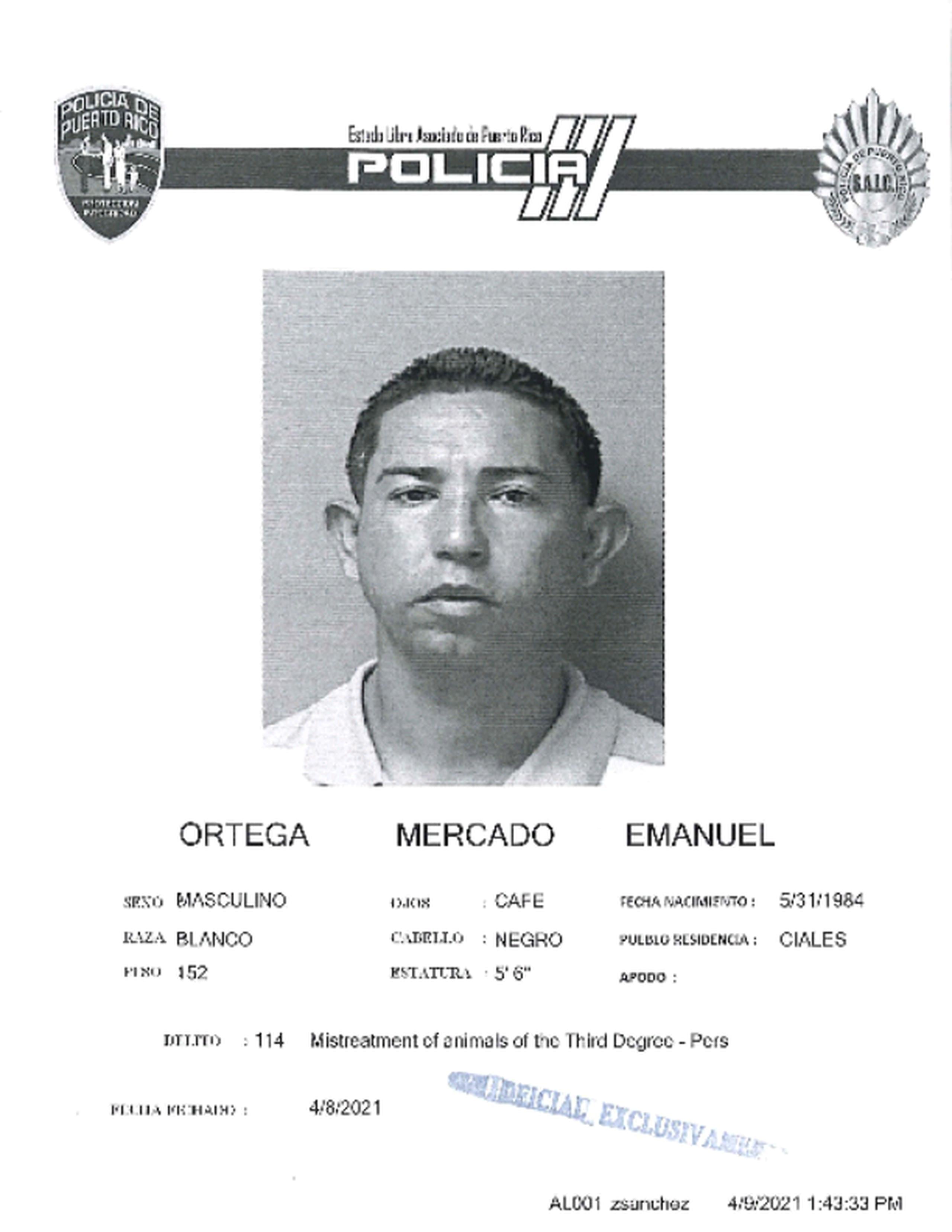 Ficha del imputado, Emanuel Ortega Mercado.