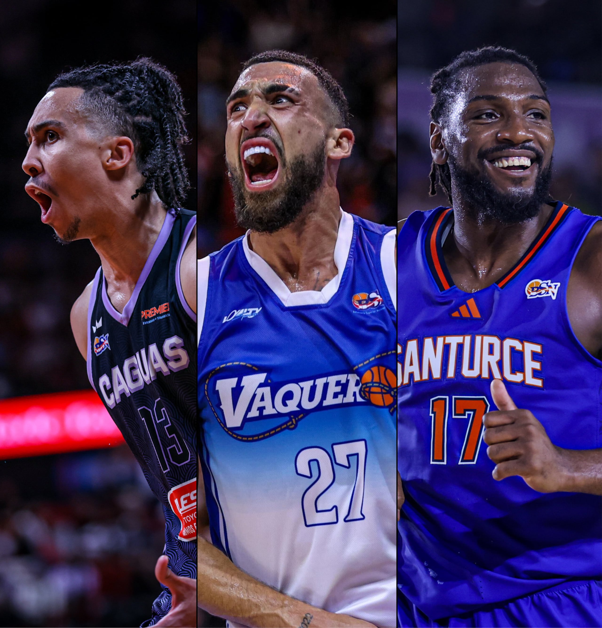 Los refuerzos Travis Trice, de los Criollos de Caguas; Chris Duarte, de los Vaqueros de Bayamón; y Kenneth Faried, de los Cangrejeros de Santurce.