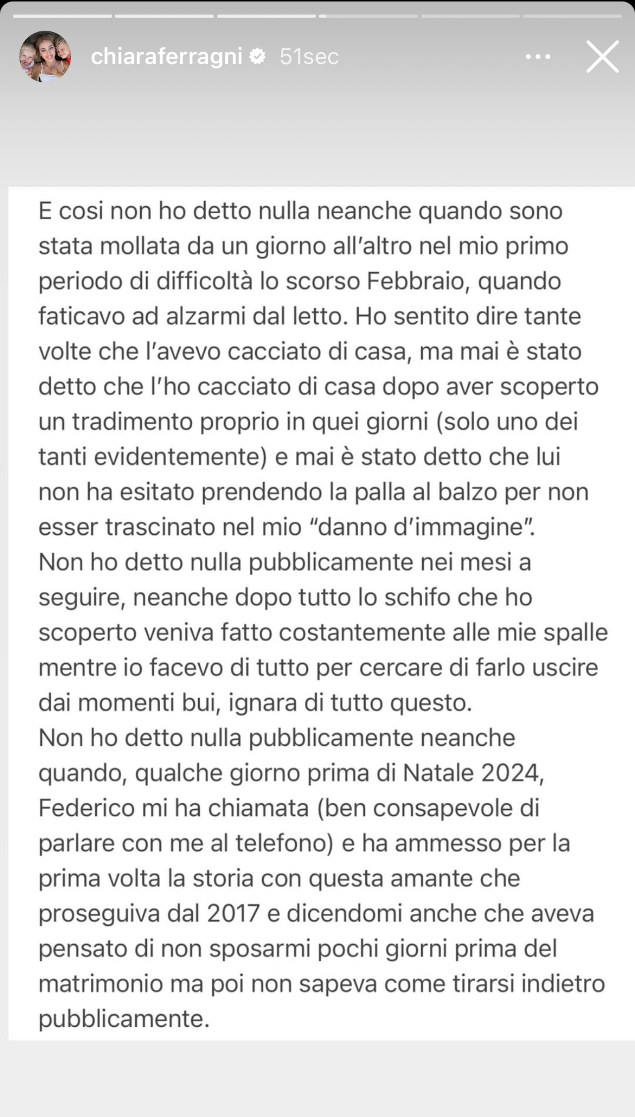 El desahogo de Chiara Ferragni por su matrimonio fallido en sus "stories" en Instagram.