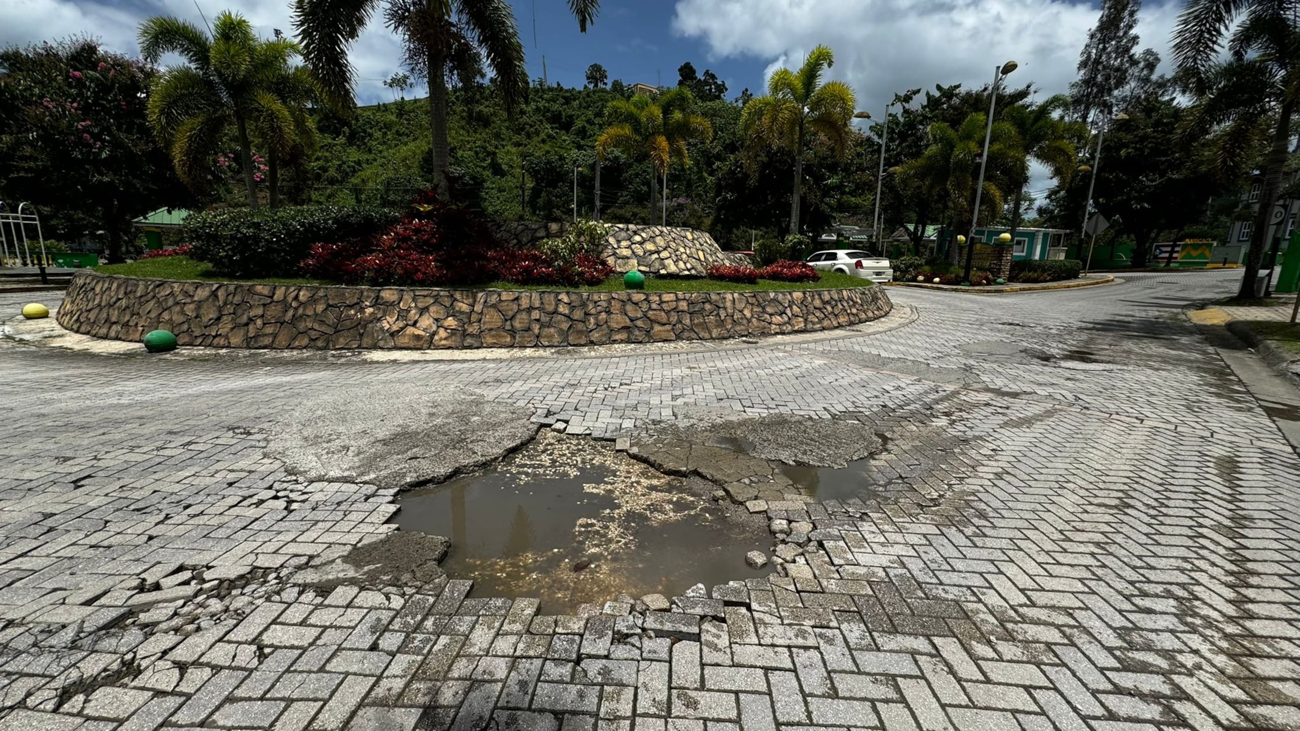 Estado de la rotonda a la entrada del pueblo.