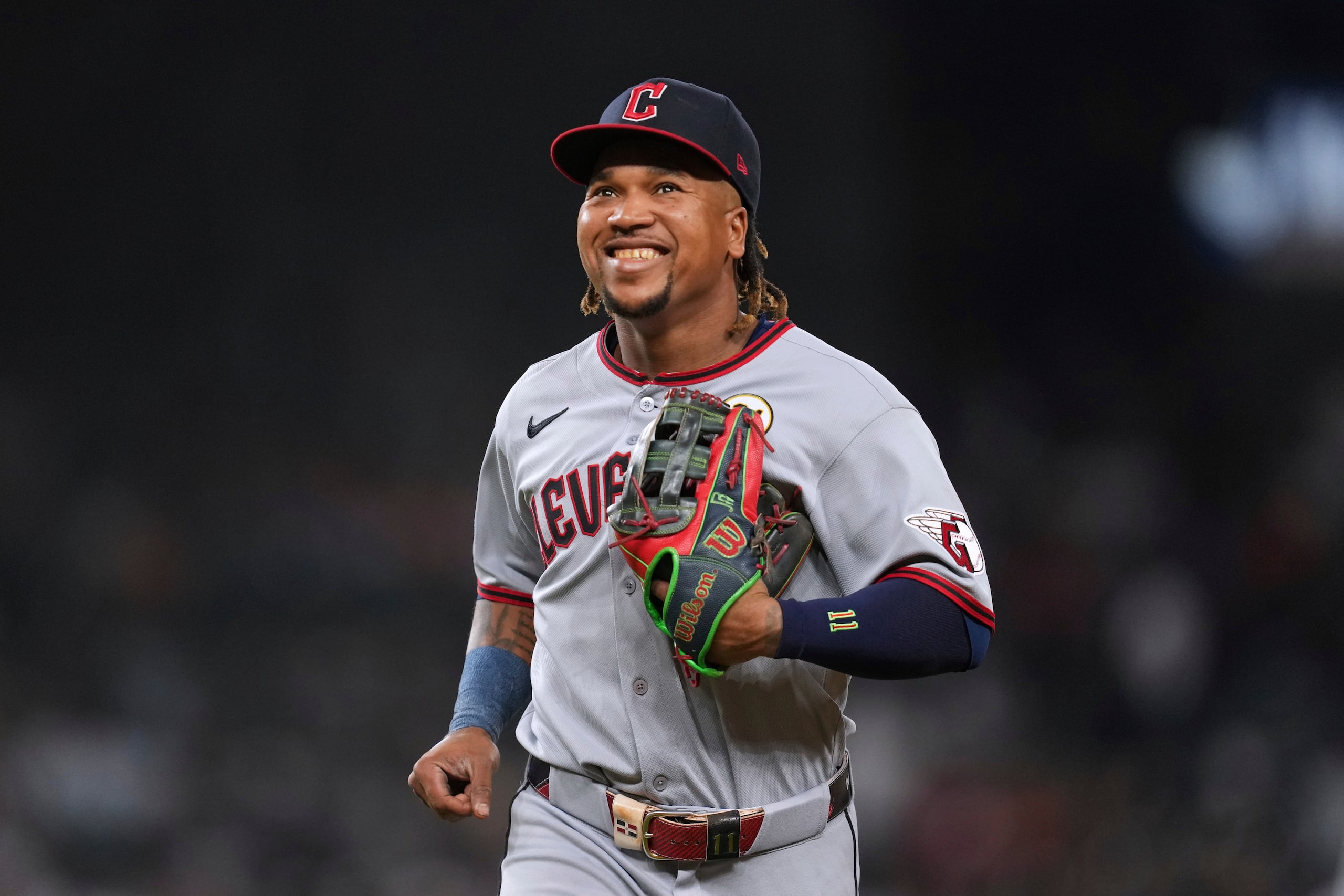 El dominicano José Ramírez, de los Guardians de Cleveland, durante un juego en la temporada 2025 de MLB.