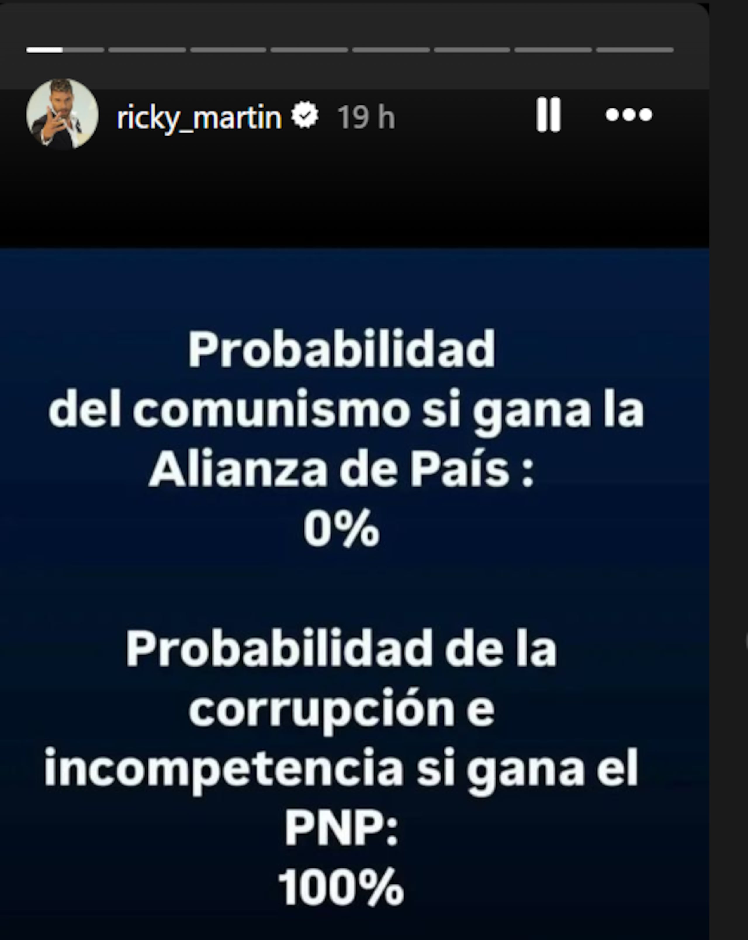 Mensaje de Ricky Martin contra el PNP en Instagram