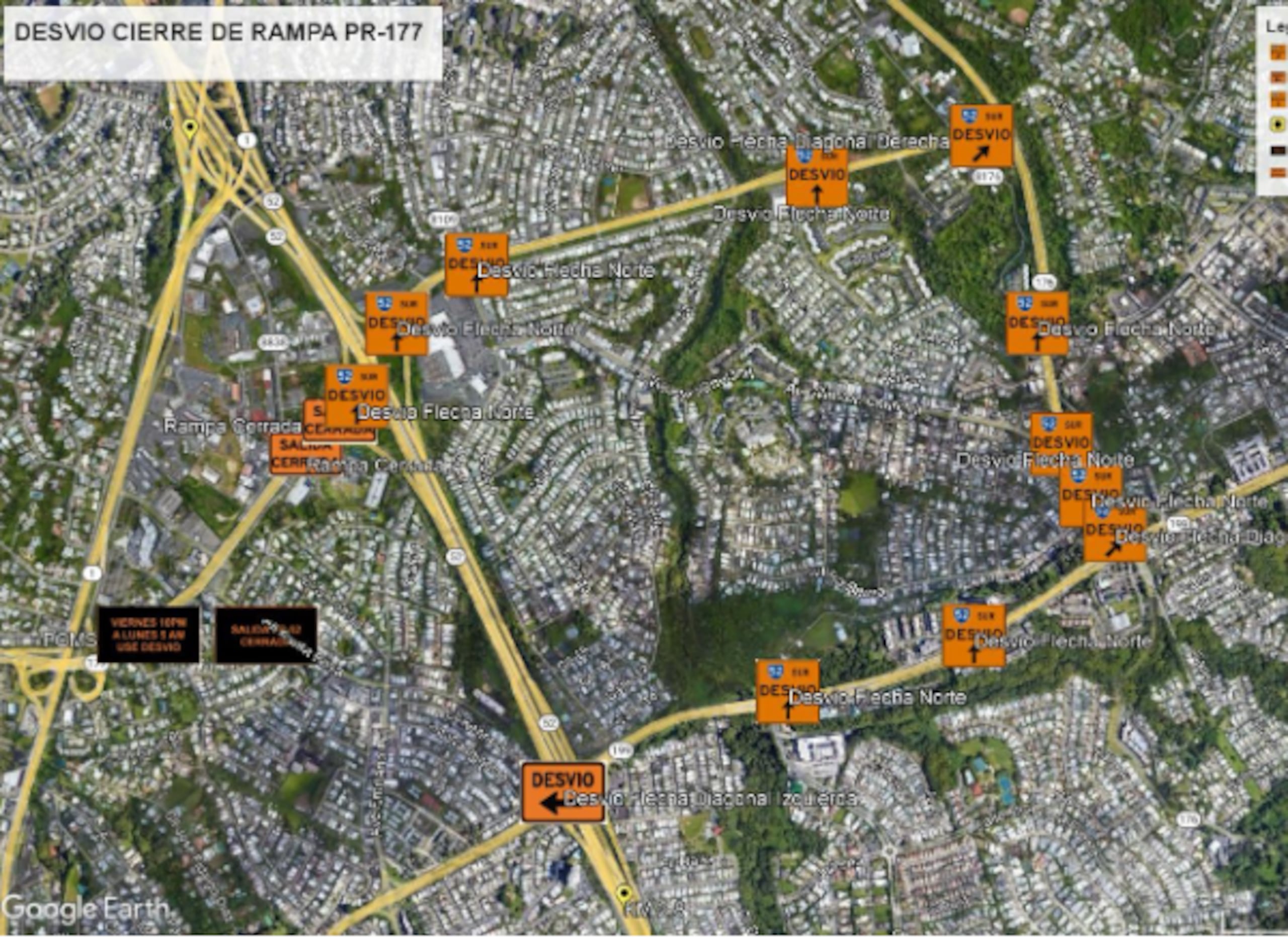 La ACT recomendó como ruta alterna utilizar la PR-177 hacia la intersección con la PR-176, y luego hacia la PR-199 con salida a la PR-52 en dirección a Caguas.