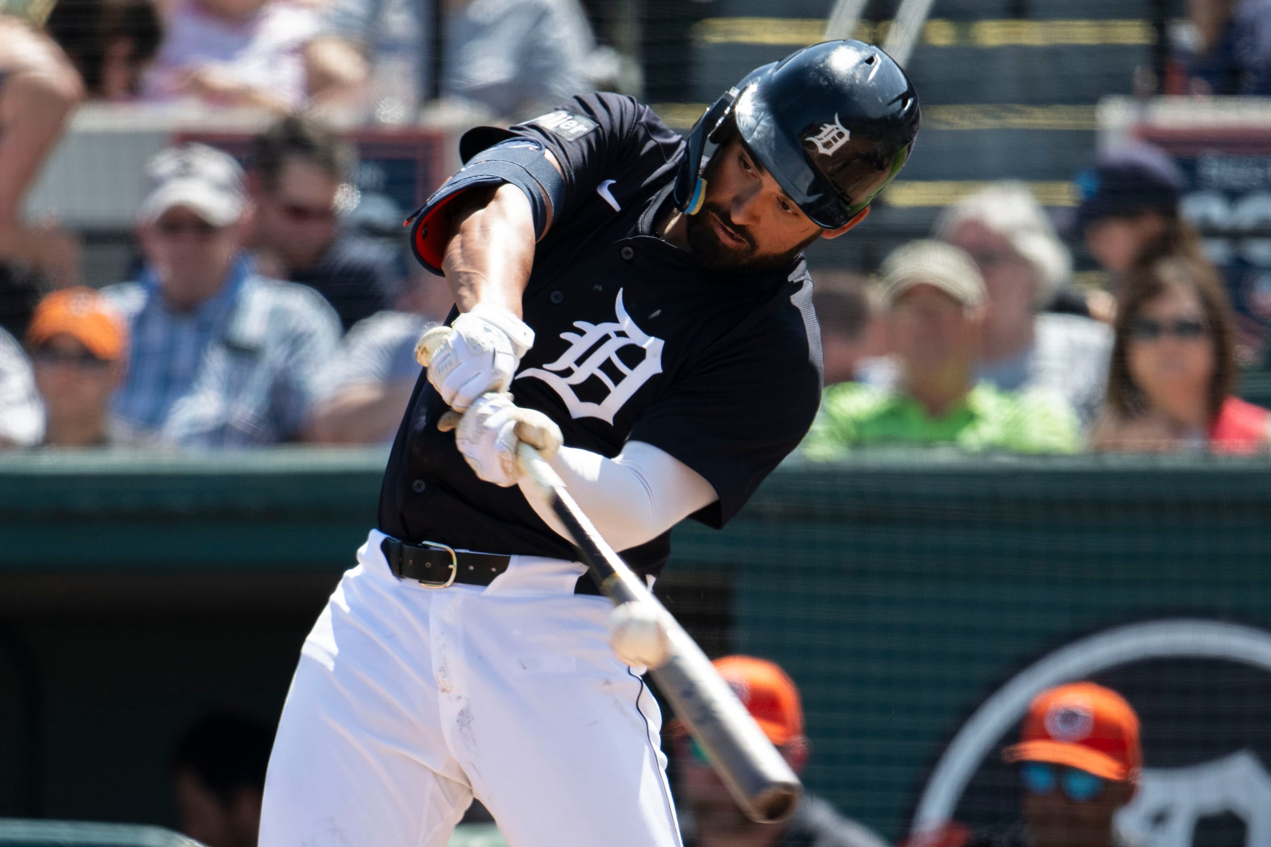 Riley Greene en uniforme de los Tigers de Detroit.