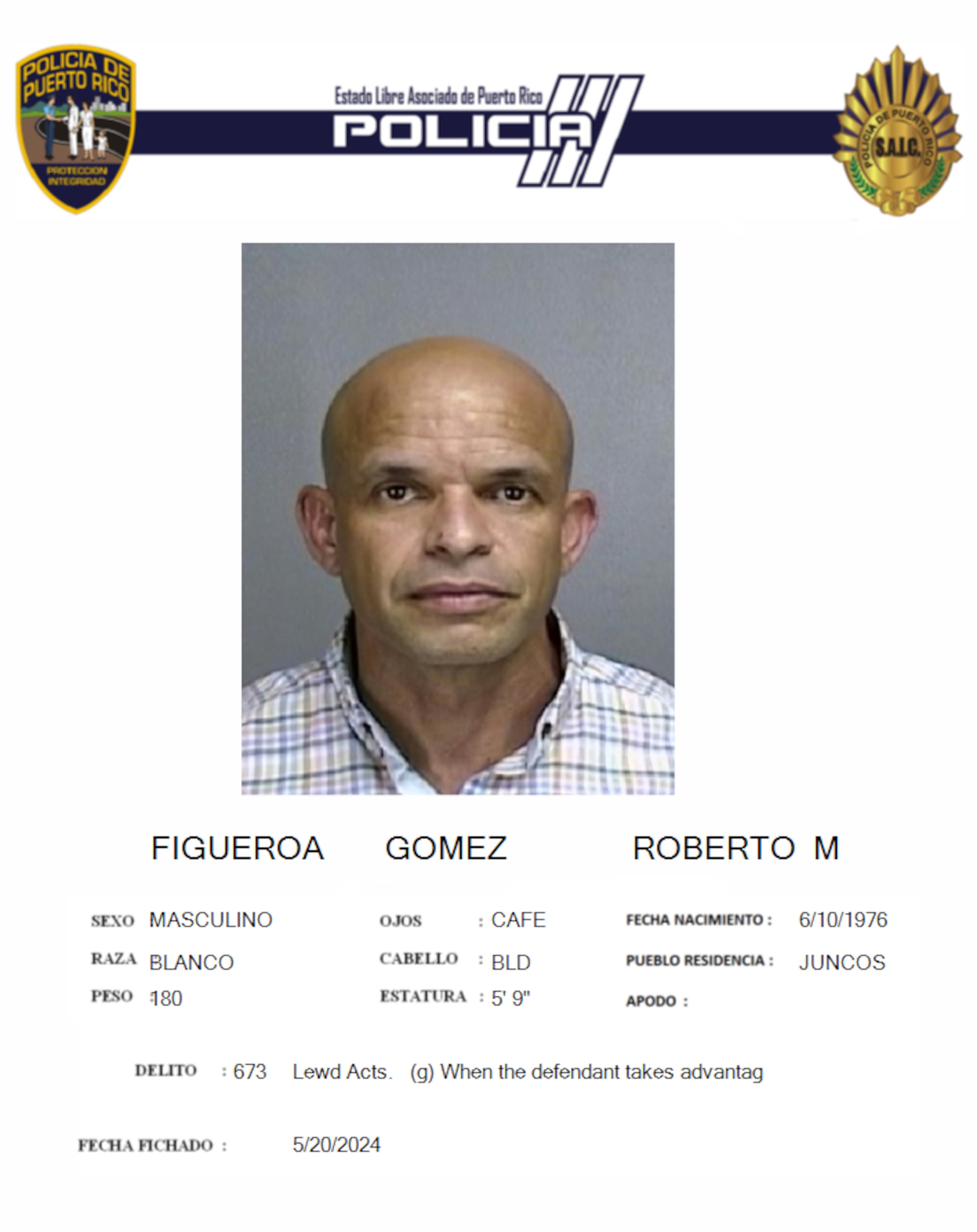 Roberto M. Figueroa Gómez, de 47 años, enfrenta cargos por actos lascivos y maltrato de menores.