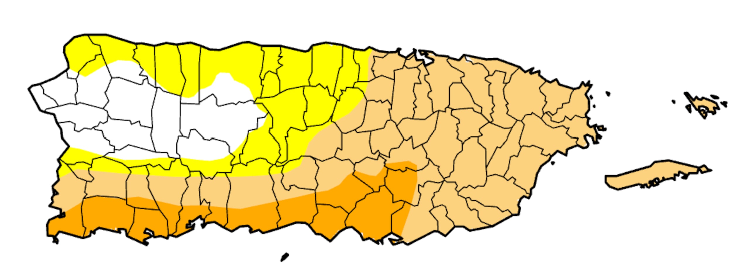 Mapa publicado por el Monitor de Sequía de los Estados Unidos sobre la sequía que afecta a Puerto Rico.