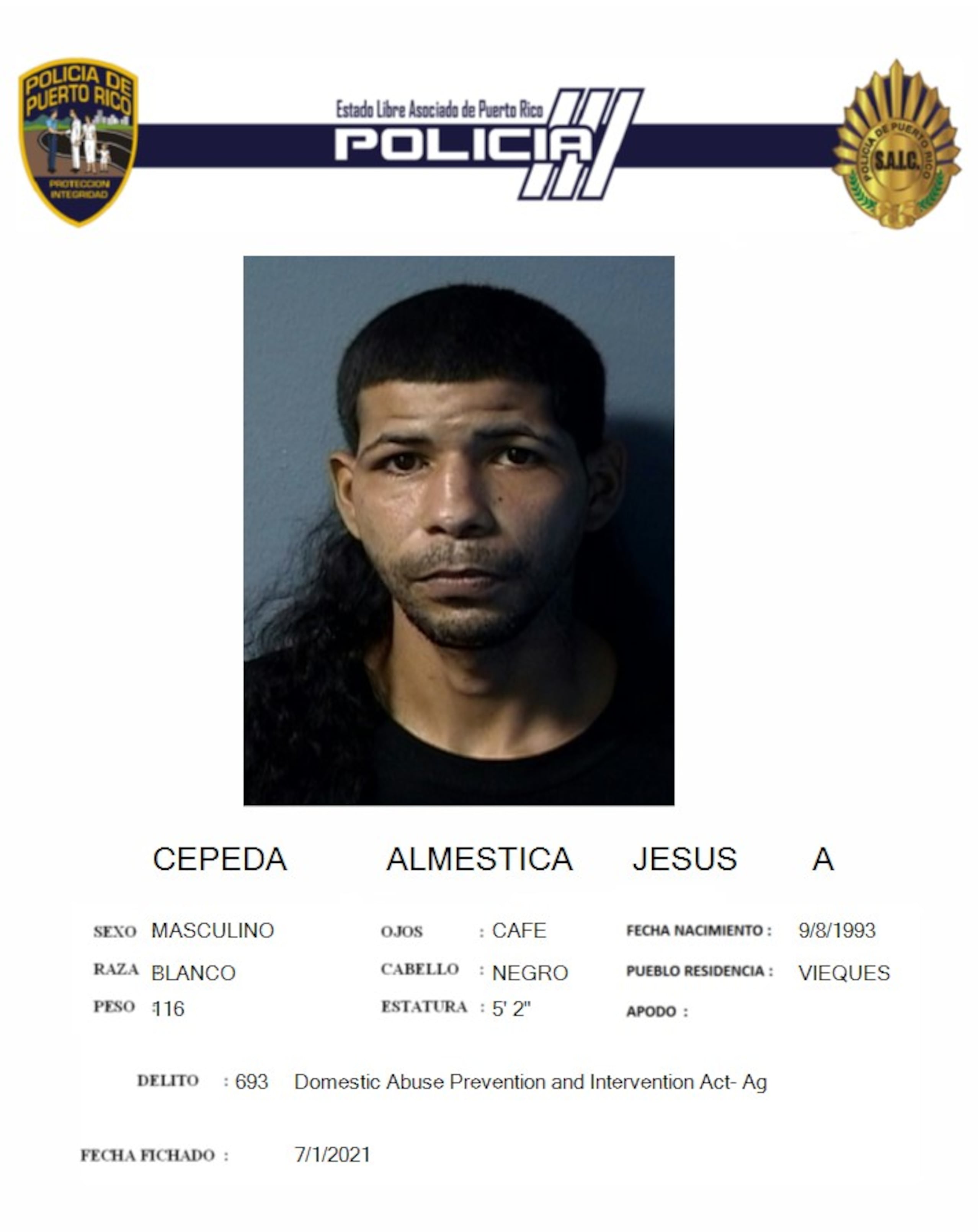 Ficha del occiso, Jesús Cepeda Alméstica, suministrada por la Policía.