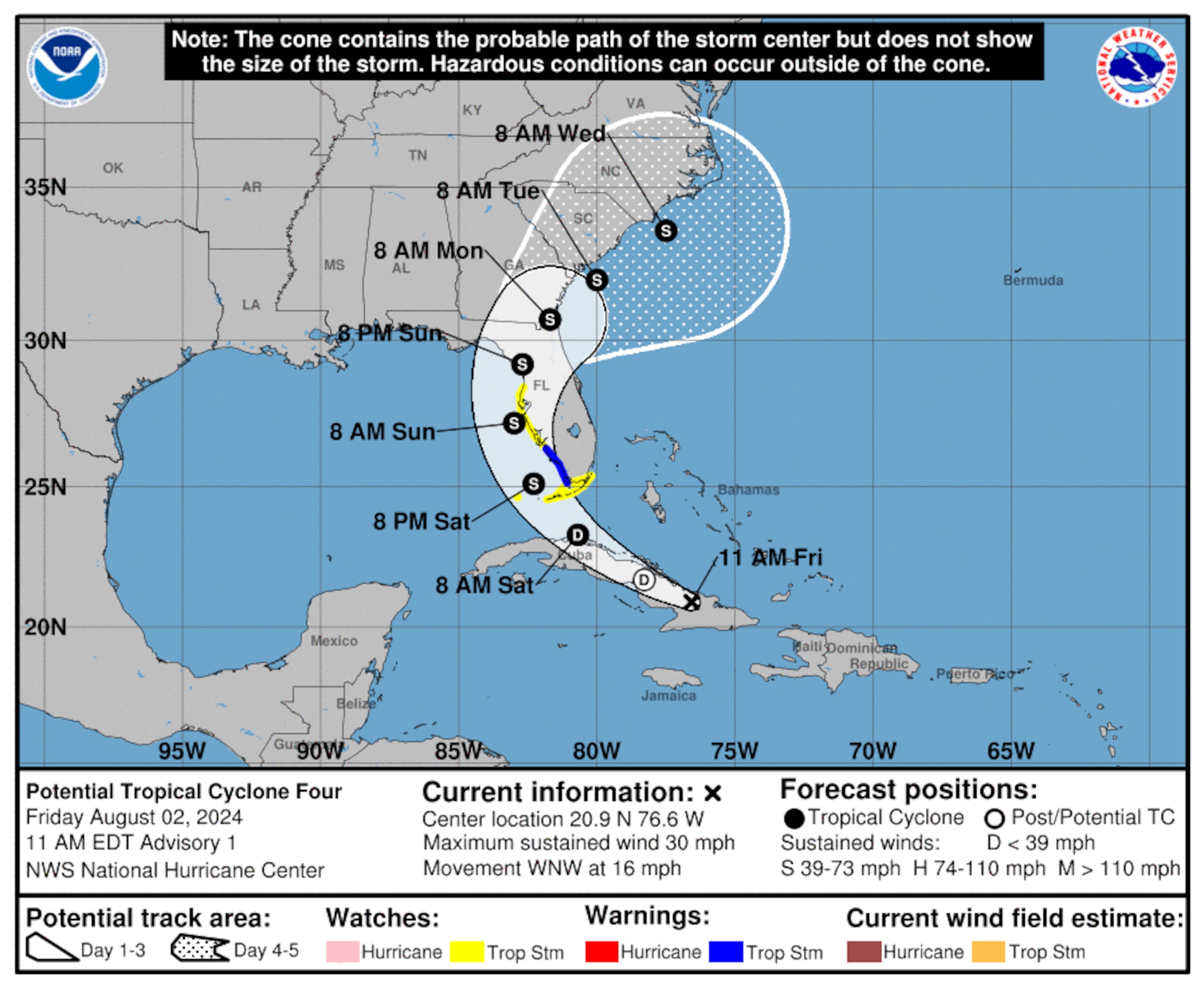 La perturbación tropical presentaba este viernes vientos máximos sostenidos de 30 millas por hora.