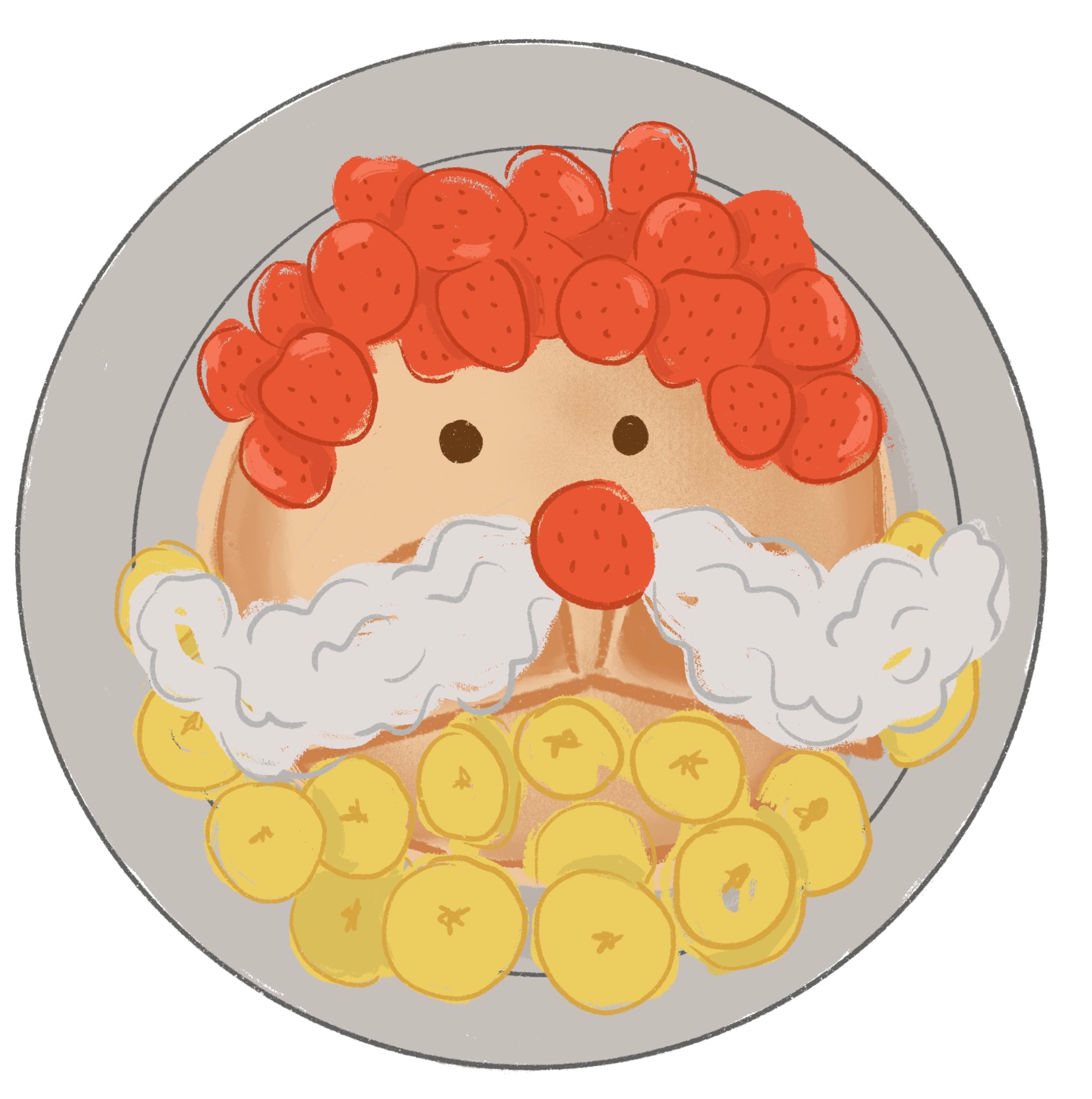 Haz el sombrero de Santa con frambuesas ("raspberries") y la barba con rebanadas de guineo.Decora con crema batida sin azúcar.