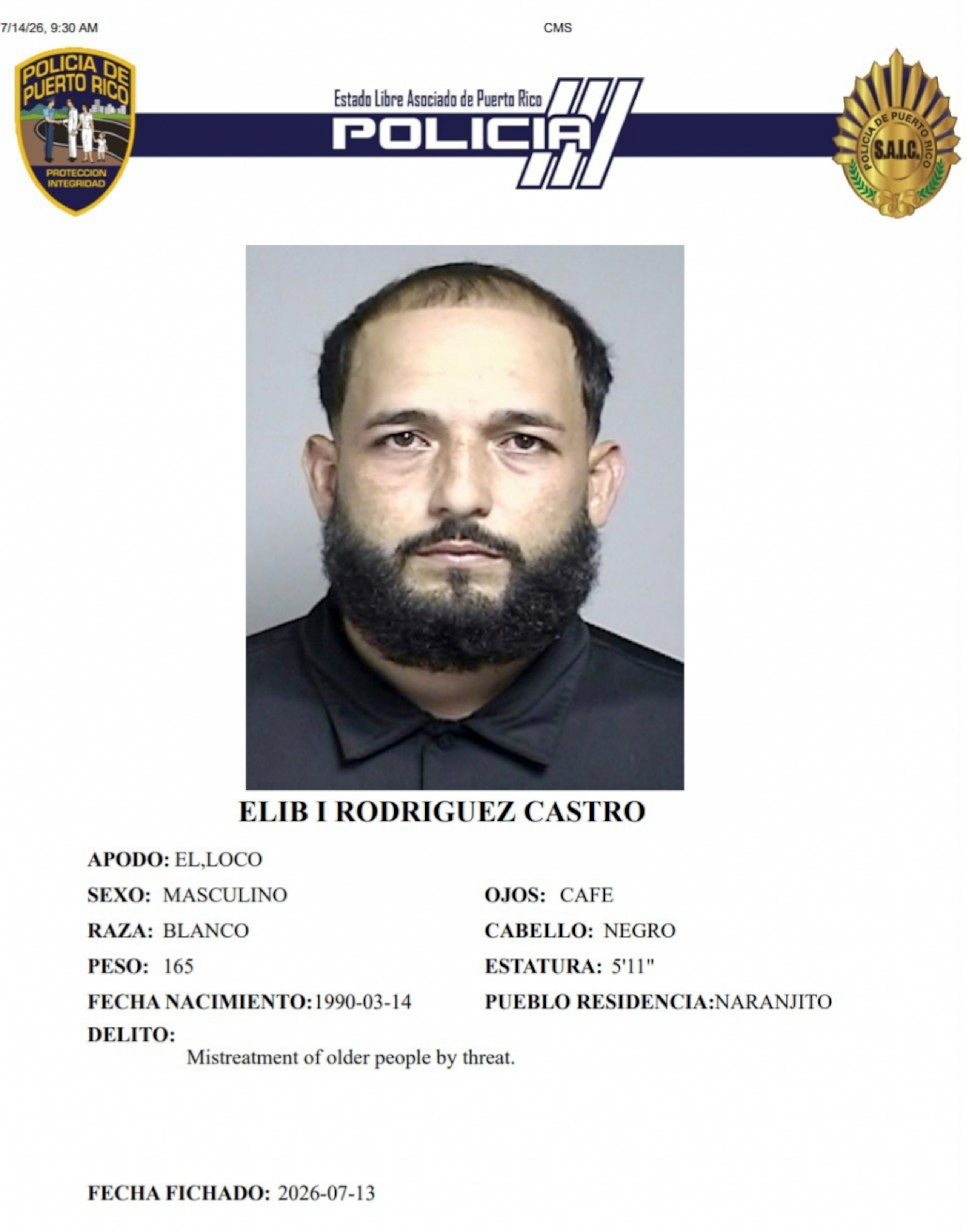 Eliab I. Rodríguez Castro, enfrenta cargos por maltrato a personas de edad avanzada.