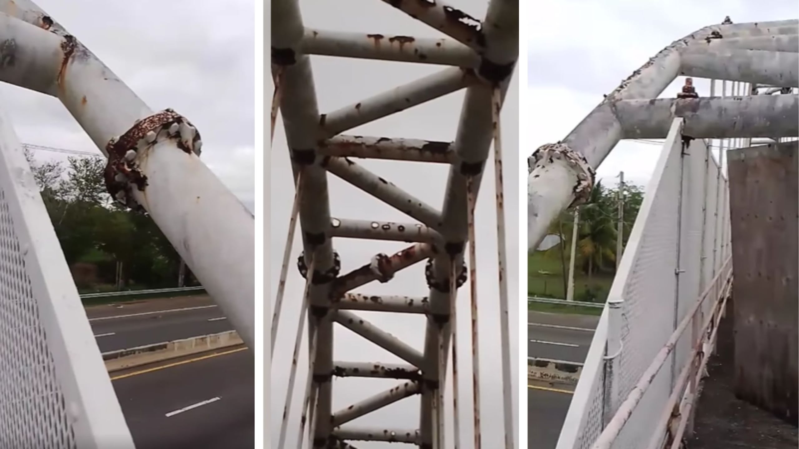 La oxidada estructura metálica pasa sobre la concurrida carretera PR-2 y conecta con la Escuela Superior Manuel Hernández, de Quebradillas.