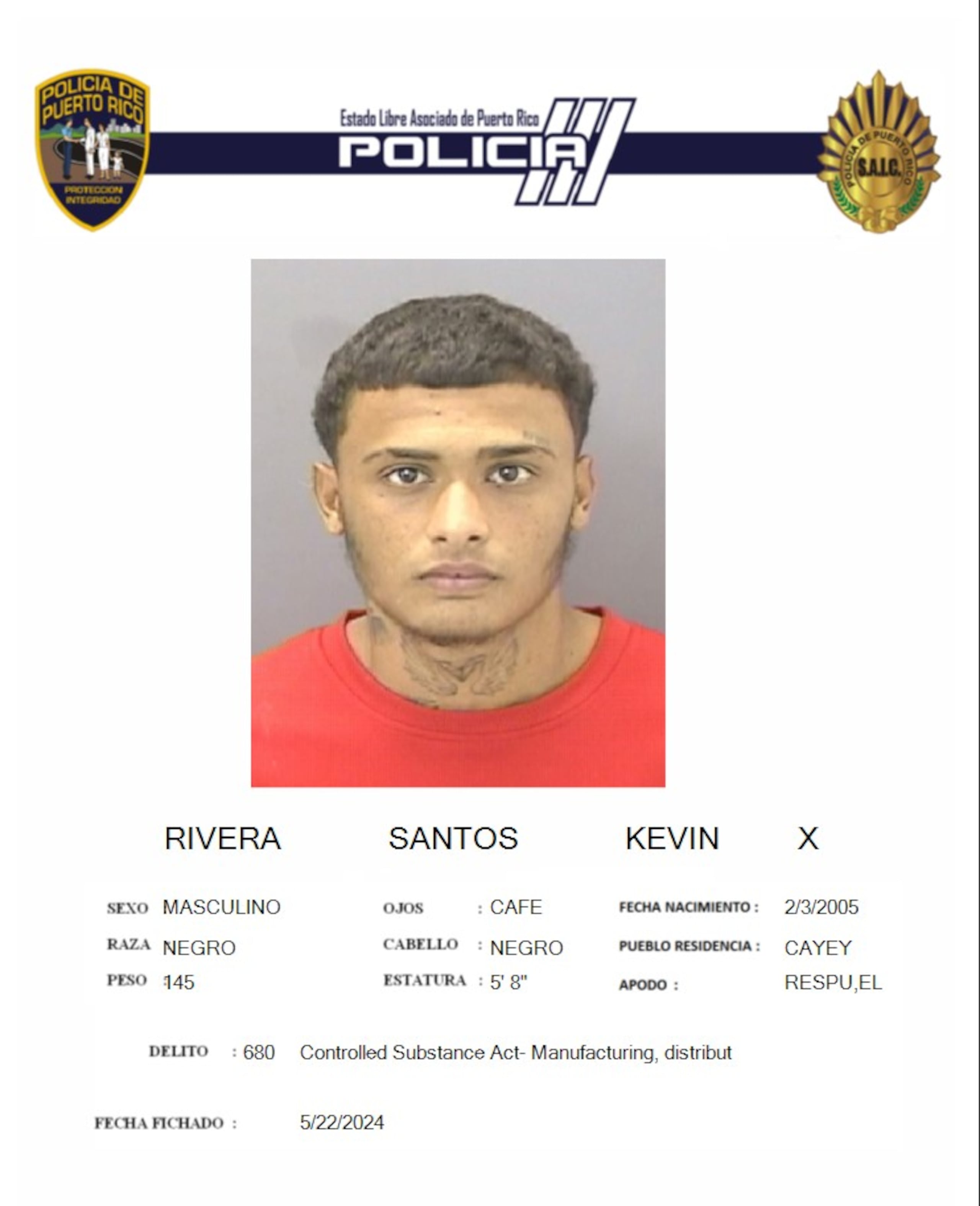 Kevin X. Rivera Santos, de 19 años.