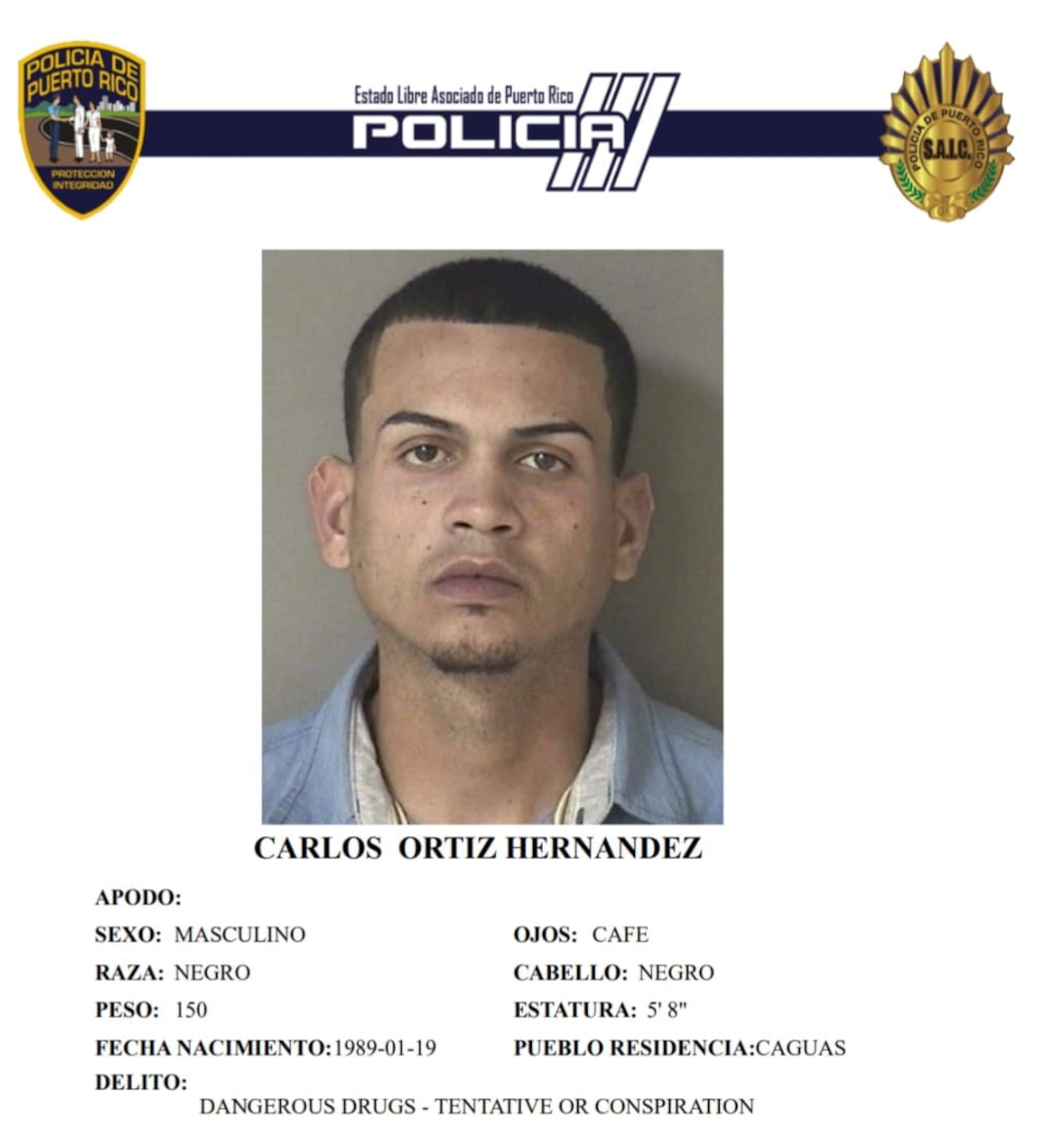 Carlos Ortiz Hernández, fue arrestado durante un allanamiento en Gurabo tras ocuparle una pistola para disparar en automático, cargadores y balas.