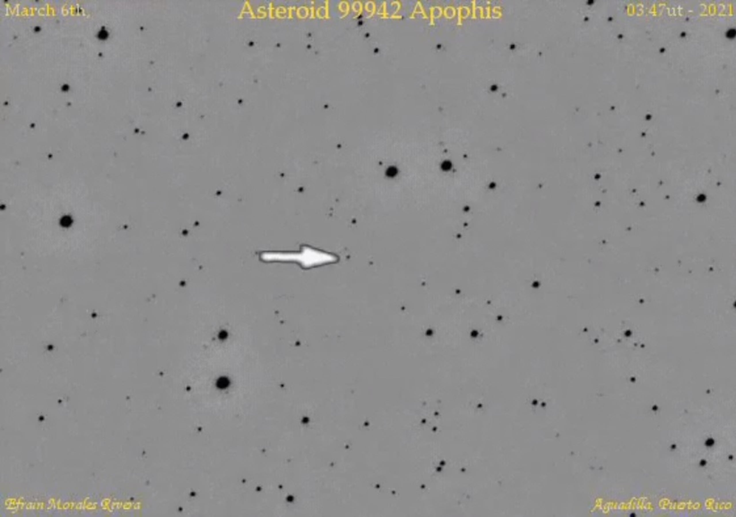 Foto del asteroide Apophis tomada desde Aguadilla.