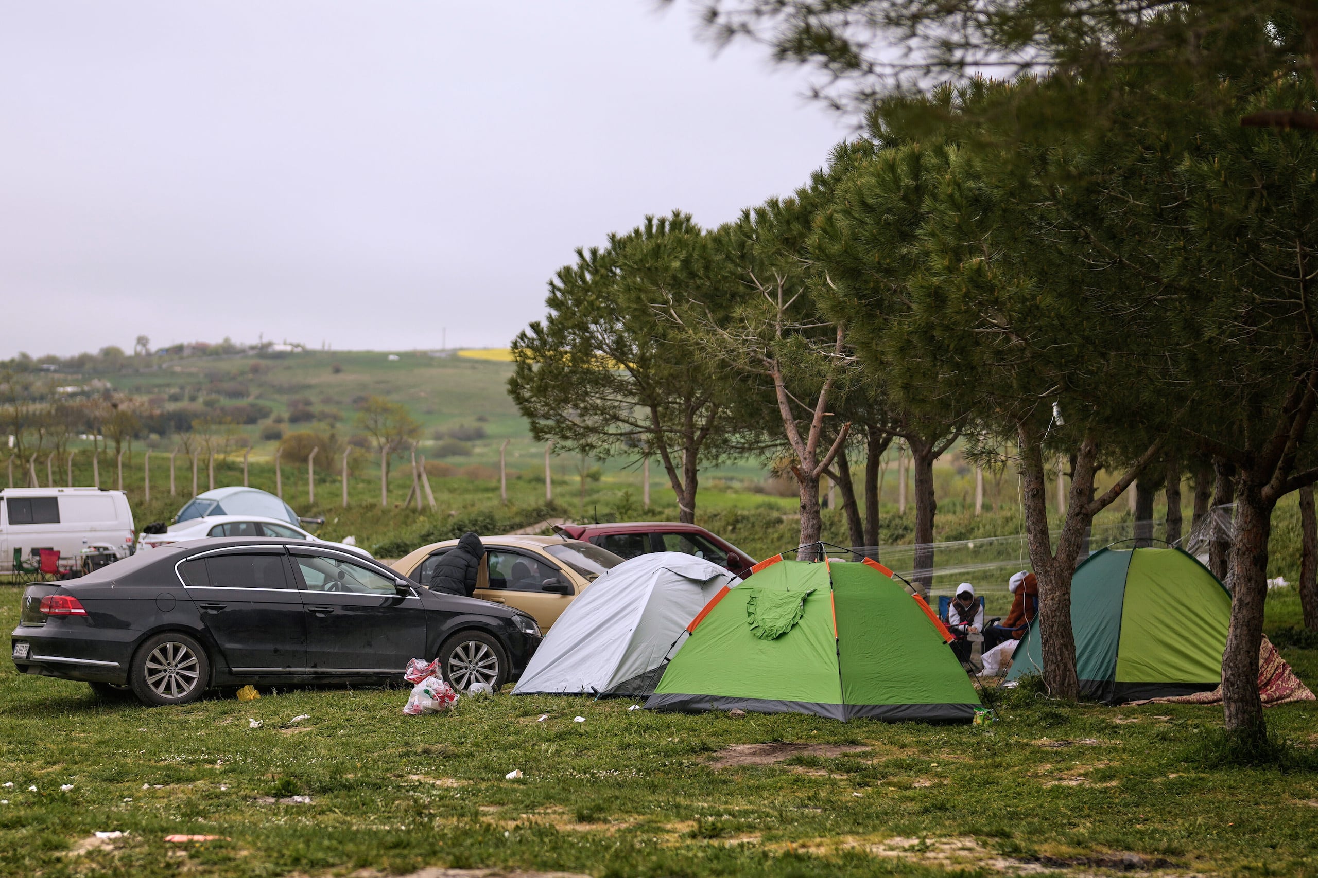 People camp outdoors following an earthquake shook Istanbul and other areas of Turkey on Wednesday, in Istanbul, Turkey, Thursday, April 24, 2025. (AP Photo/Khalil Hamra)