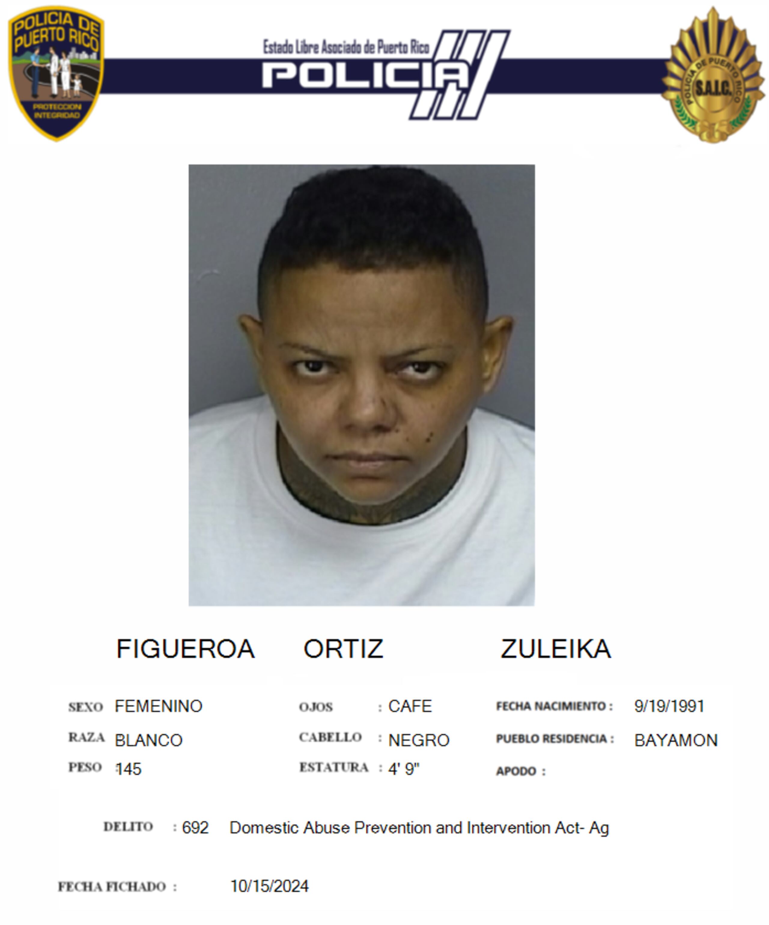 Zuleika Figueroa Ortiz, enfrenta cargos por violencia doméstica y maltrato de menores.