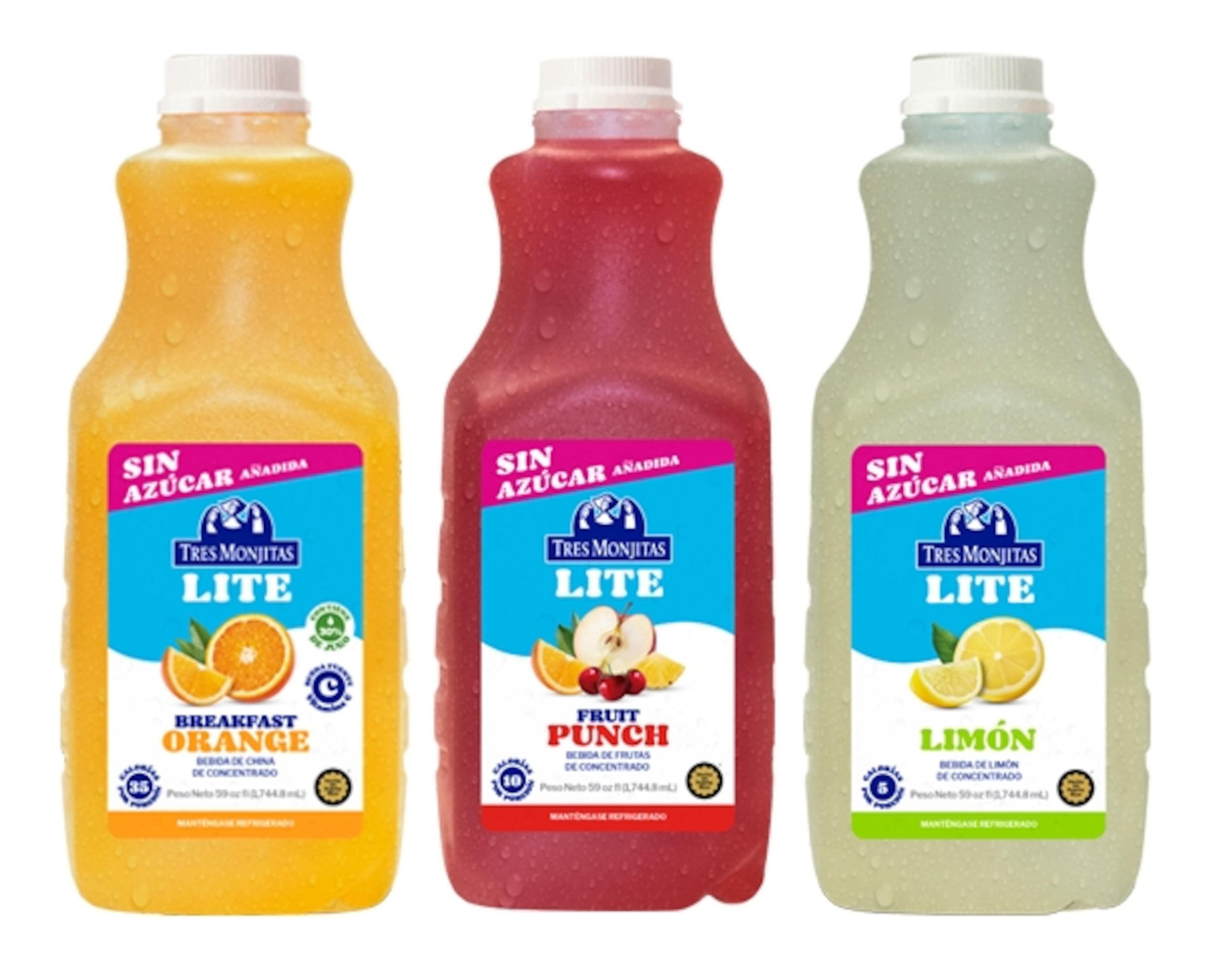 La línea Lite incluye tres alternativas sin azúcares añadidas: Breakfast Orange, Fruit Punch y Limón.