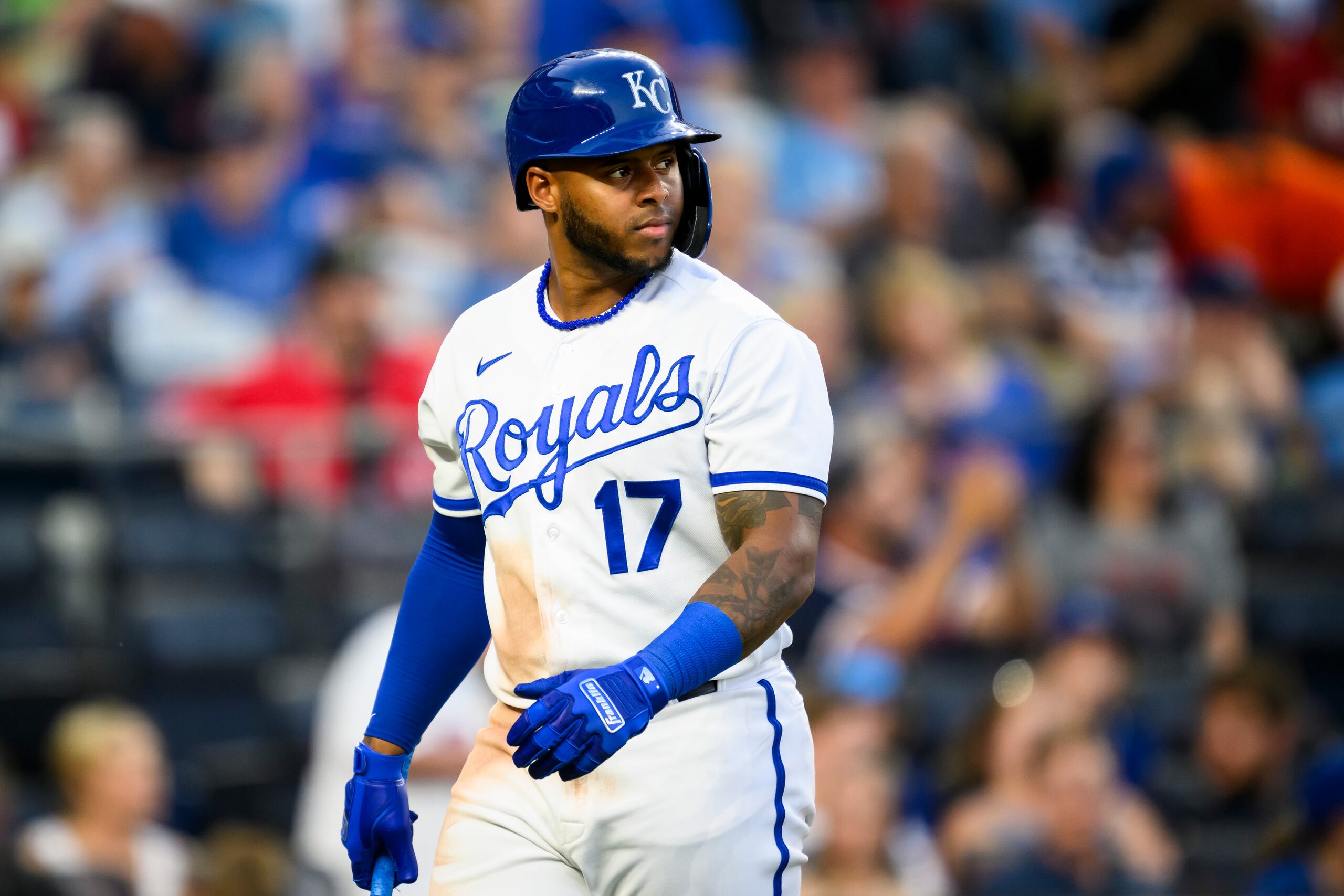 El guardabosque boricua de los Royals de Kansas City, Nelson Velázquez.