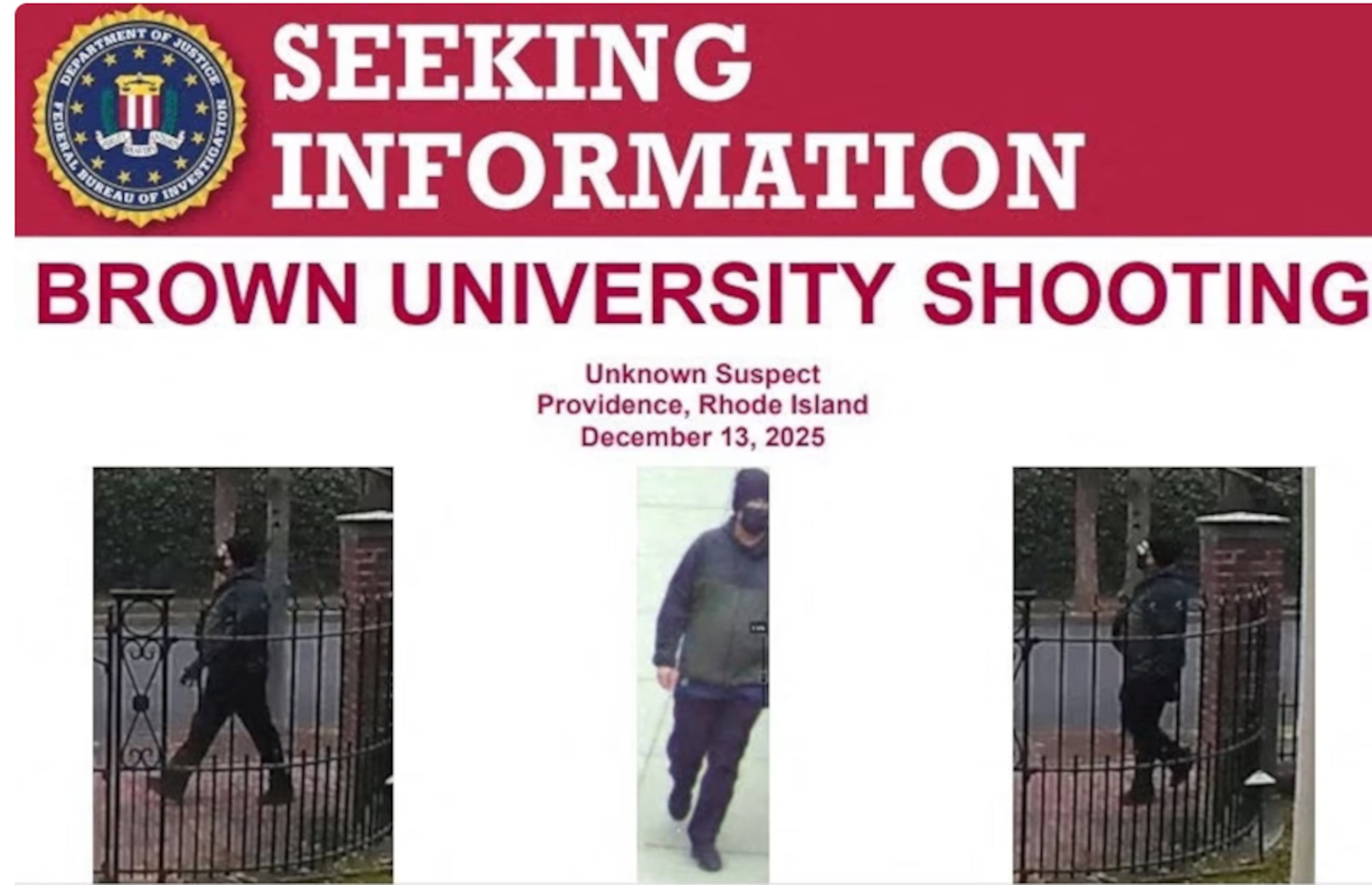 FBI ofrece recompensa por información que ayude a la captura del presunto atacante de Brown University