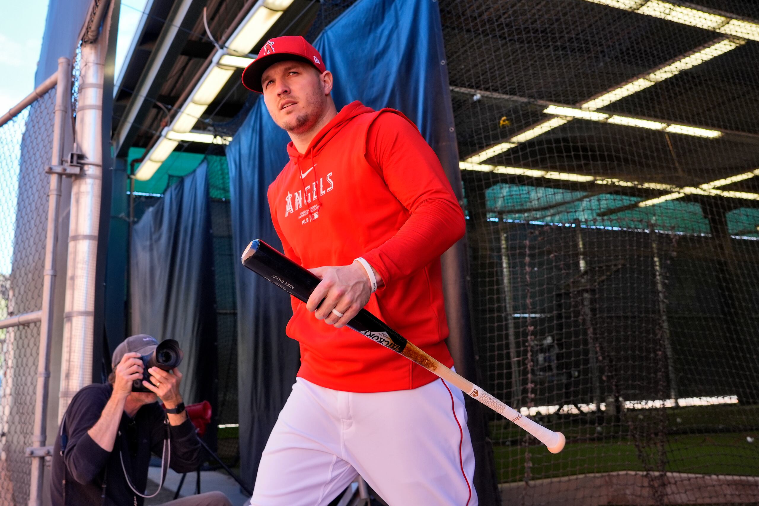 Mike Trout, de los Angels de Los Ángeles, durante los entranamientos de primavera de las Grandes Ligas.