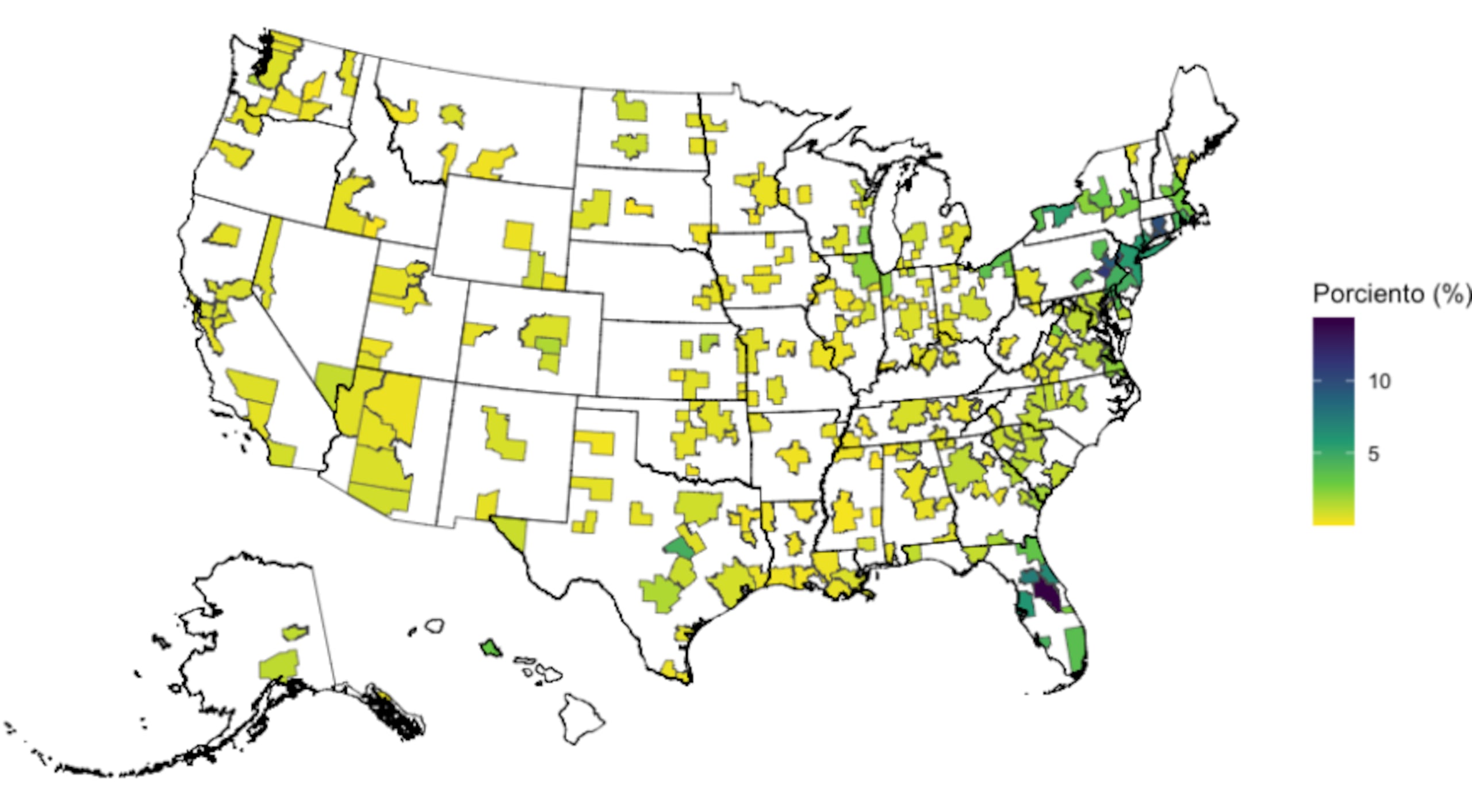 Distribución porcentual de la población que se identificó como puertorriqueña en las Áreas Estadísticas Metropolitanas participantes del Índice de Costo de Vida.