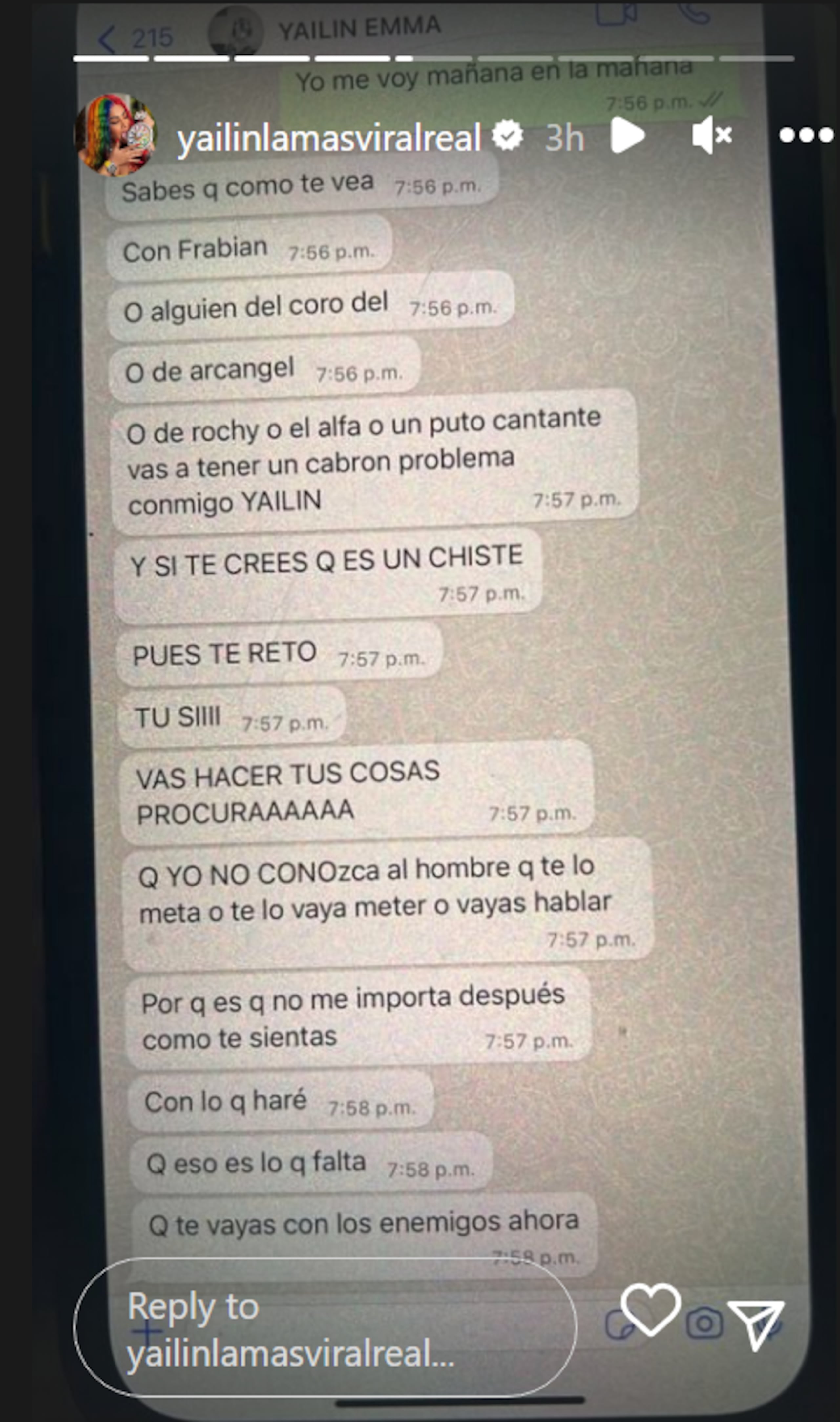 Yailin comenzó a filtrar los mensajes en los "stories" de su cuenta de Instagram.