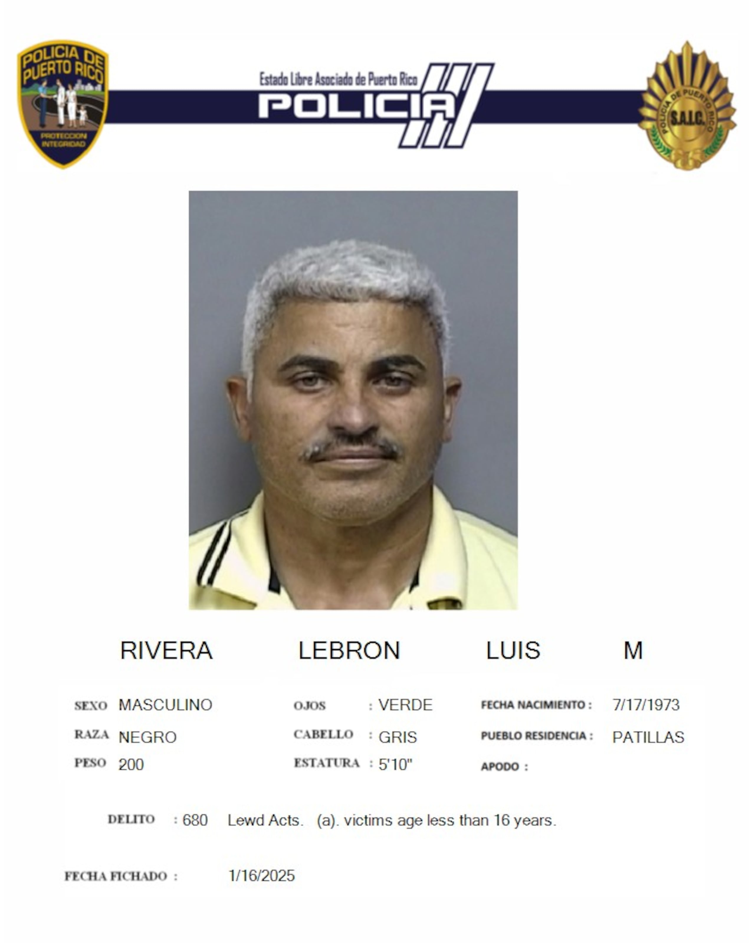 Contra Rivera Lebrón, de 51 años, se radicaron 12 cargos que incluyen incesto, actos lascivos y maltrato a menores.
