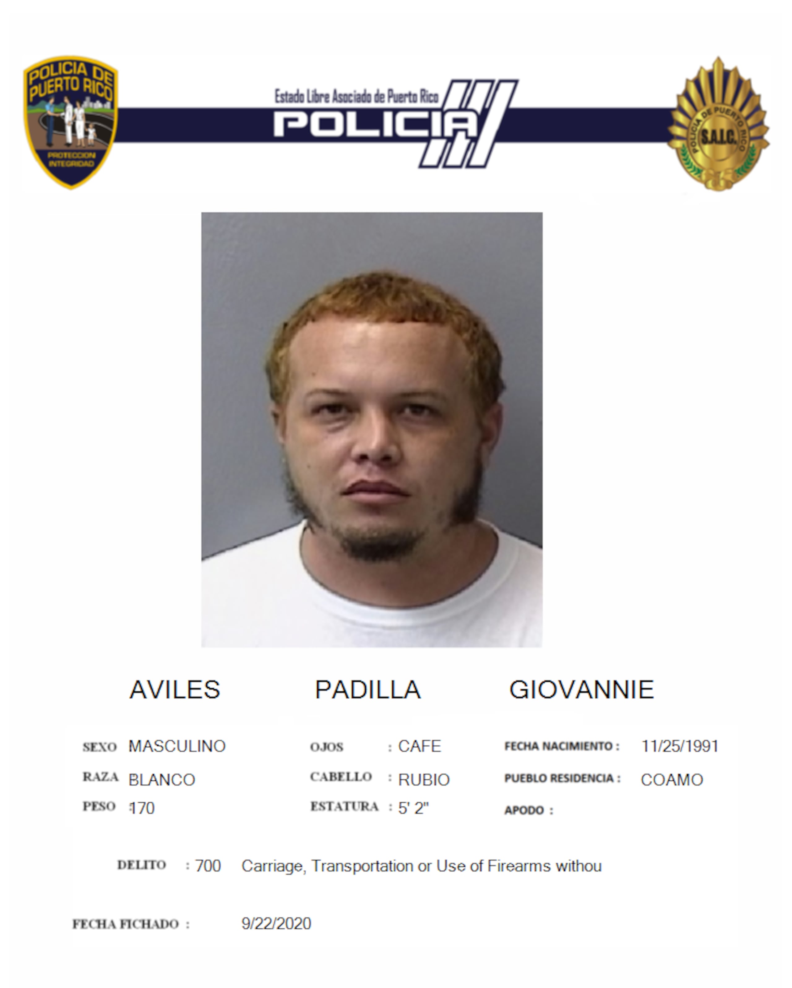 Giovannie Avilés Padilla, fue asesinado mientras transitaba por la carretera PR-3 cerca del residencial Jardines de Guamaní, en Guayama.