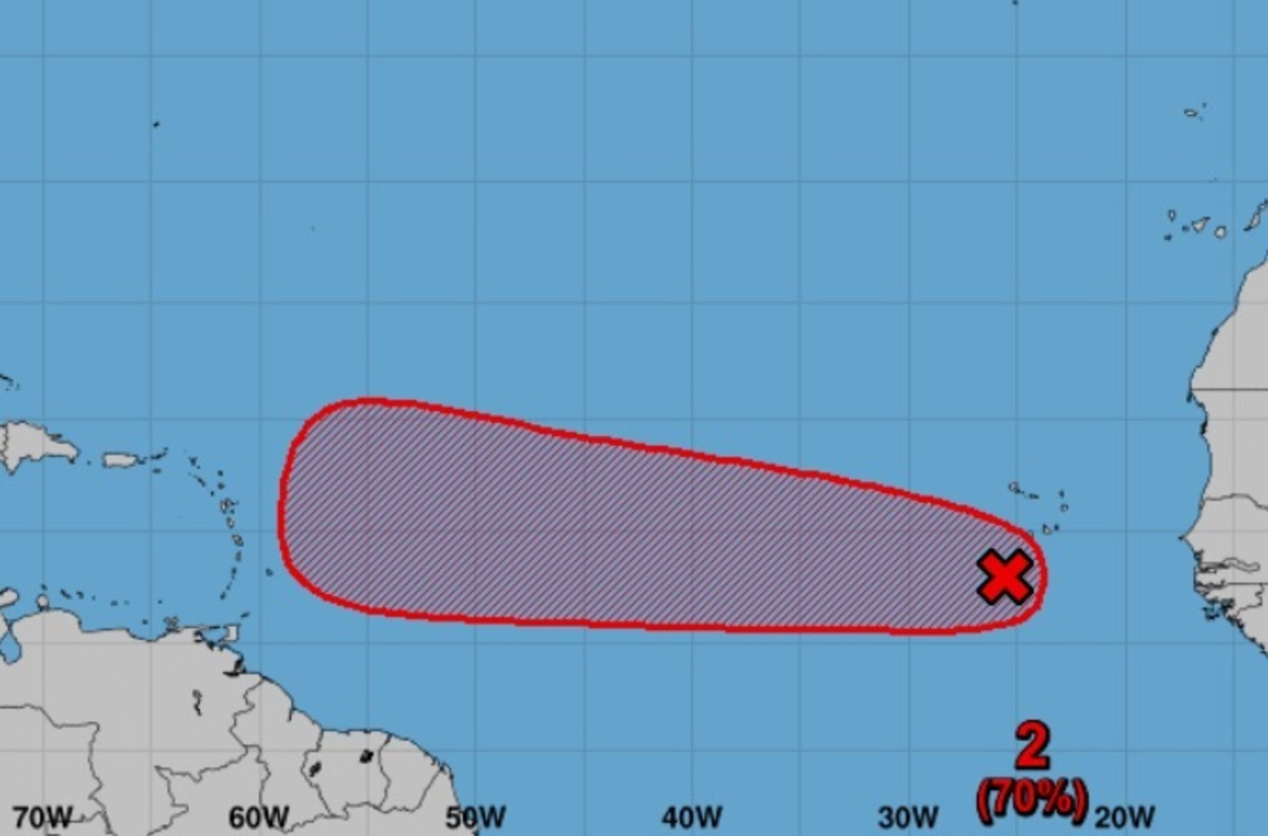 La onda tropical cerca de África tiene un 70% de probabilidad de convertirse en una depresión en siete días.