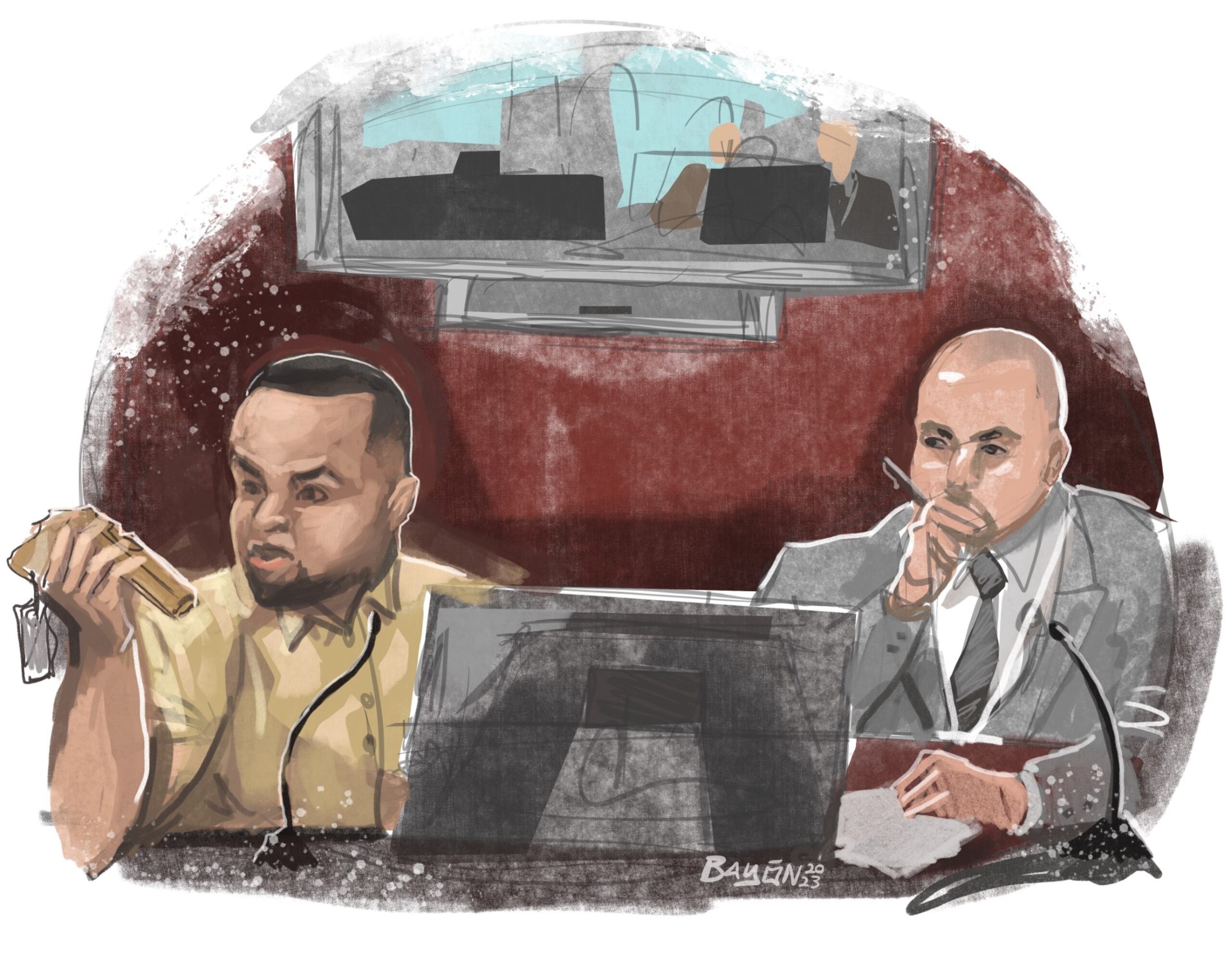 Ilustración de Luis Cádiz Martínez, coacusado por la muerte de Keishla Rodríguez Ortiz, durante su comparecencia en el juicio.