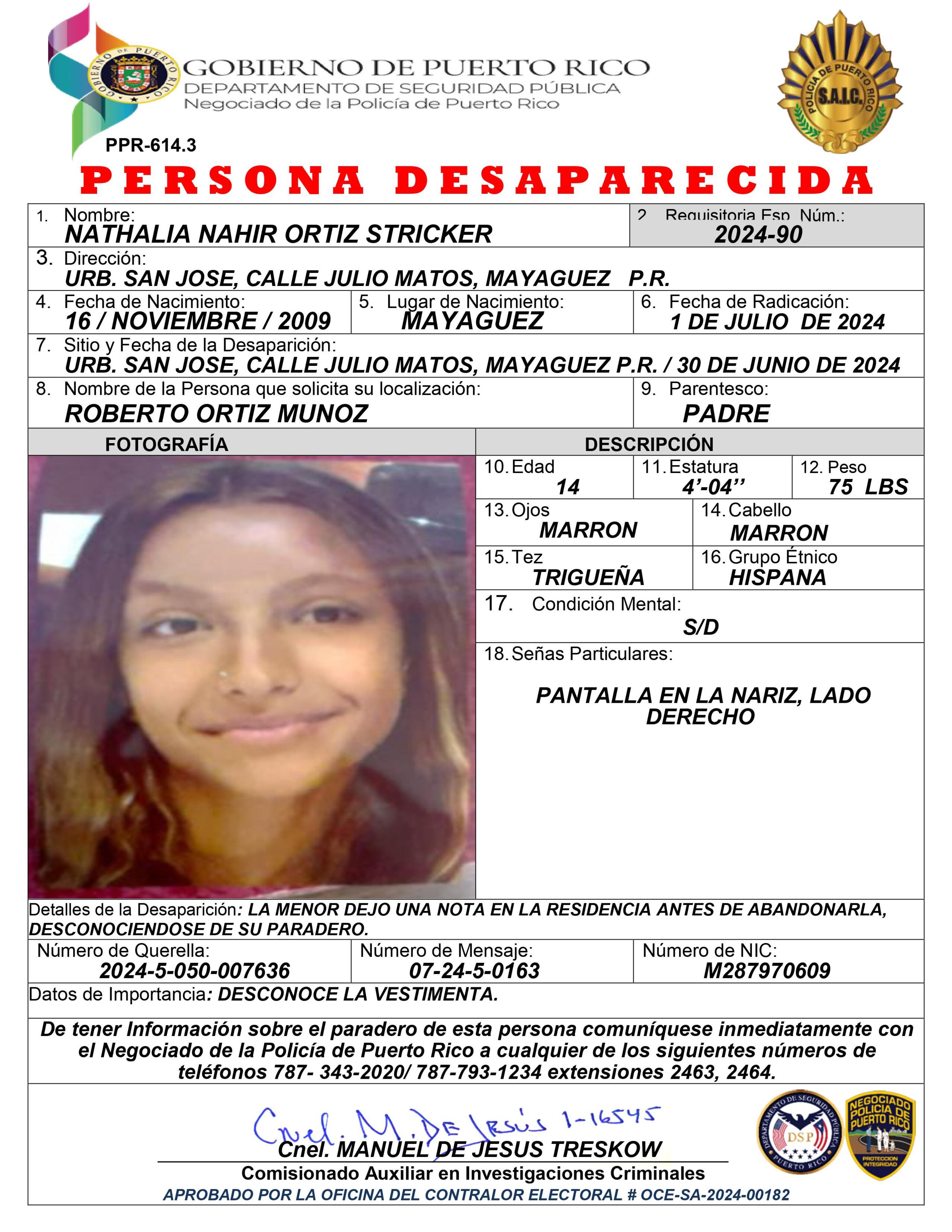 Nathalia Nahir Ortiz fue localizada a salvo. (Archivo)