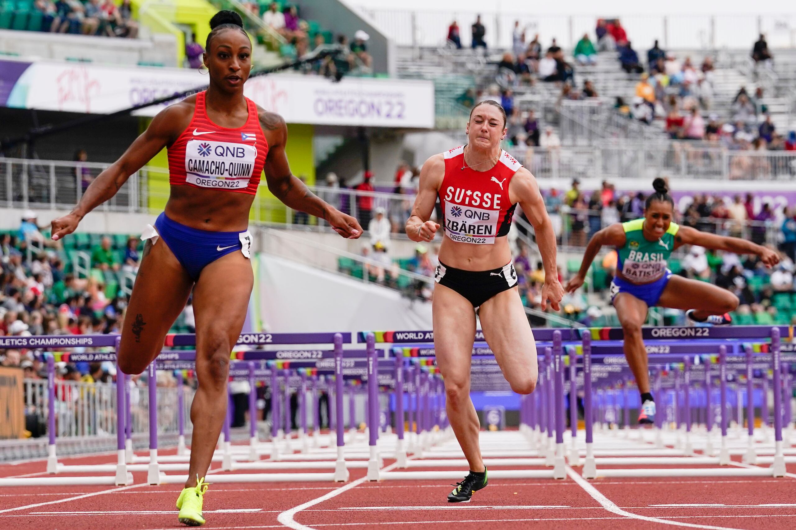 Jasmine Camacho Quinn ha ganado múltiples títulos en la pista del estadio Hayward Field de Eugene, Oregon, en donde este domingo se correrá la final de los 100 metros con vallas de la Liga Diamante.
