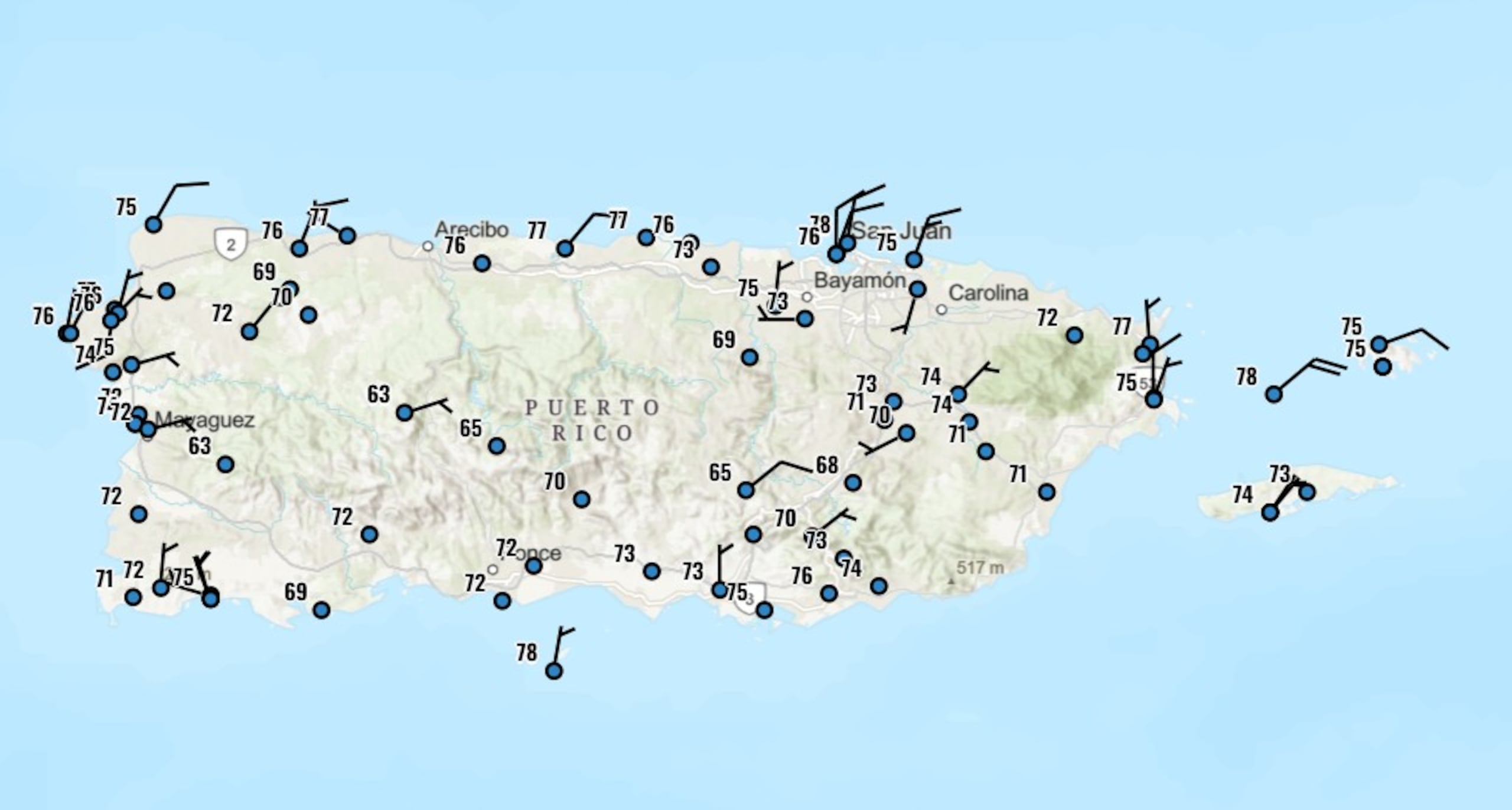 Estas fueron las temperaturas registradas en Puerto Rico a las 6:53 de la mañana en este día de Navidad.
