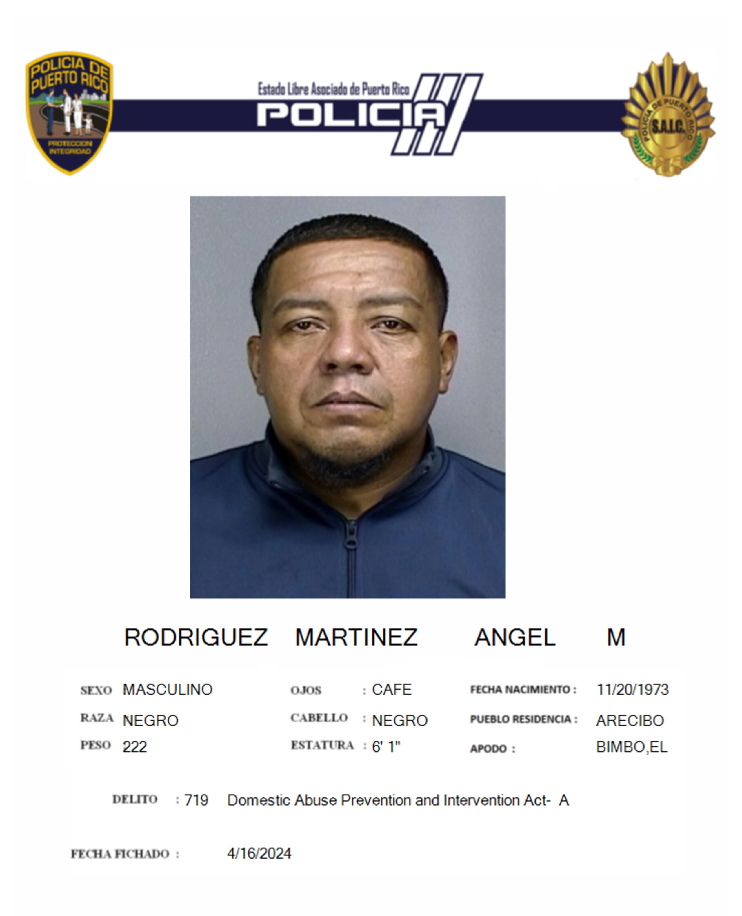 Ficha policiaca de Ángel M. Rodríguez Martínez.