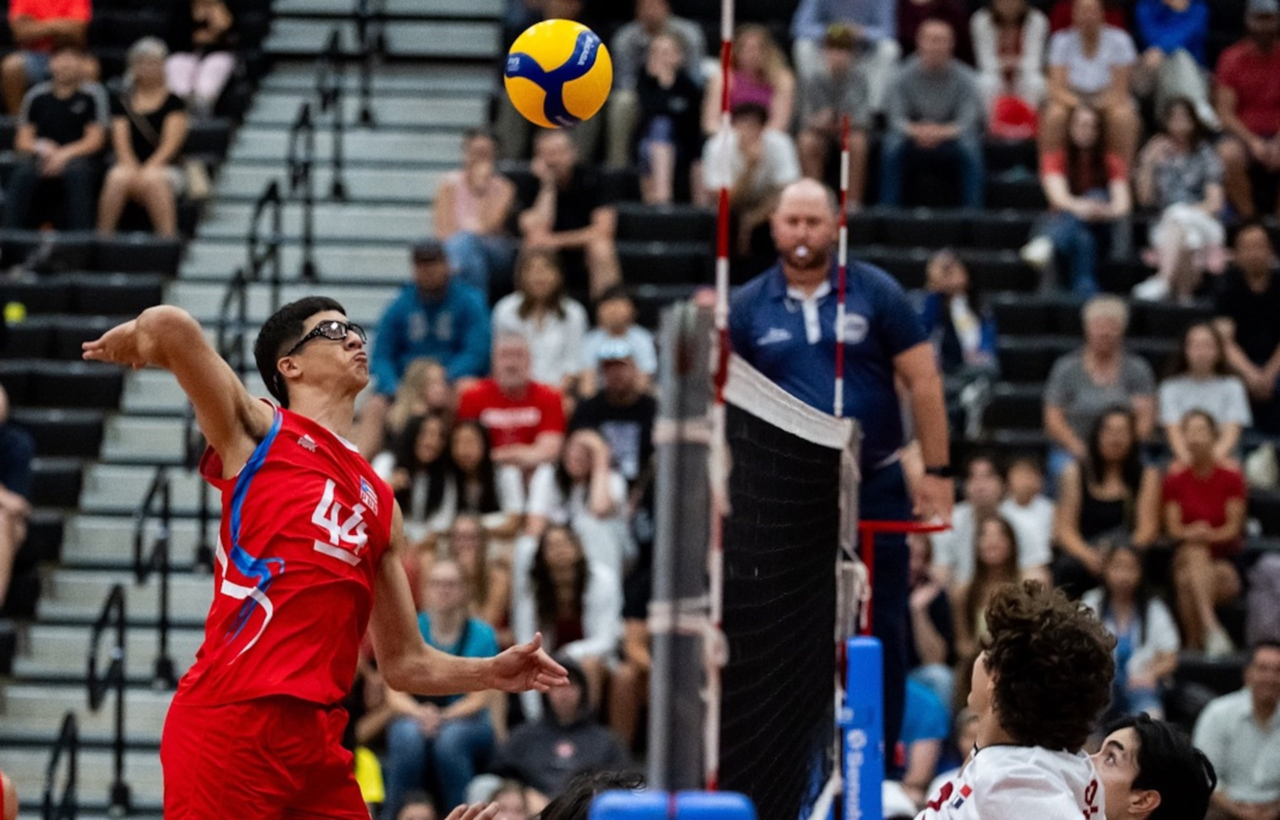 Janluar Figueroa remata durante la acción por la medalla de bronce de la Copa Panamericana Sub-21 el 10 de agosto del 2024 en Canadá. Puerto Rico perdió el partido. (Norceca)
