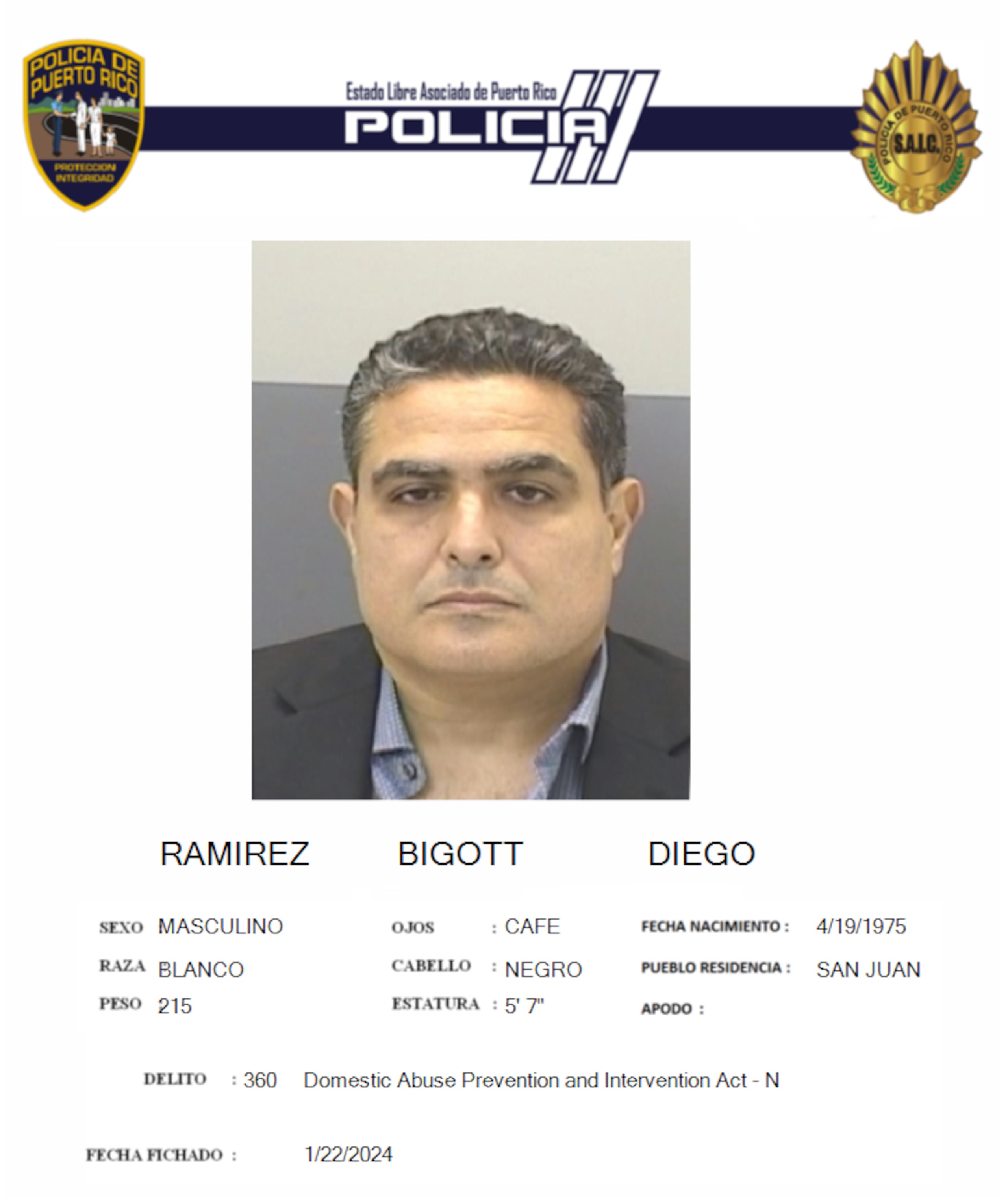 Diego Ramírez Bigott de 50 años, enfrenta cargos por violar una orden de protección.