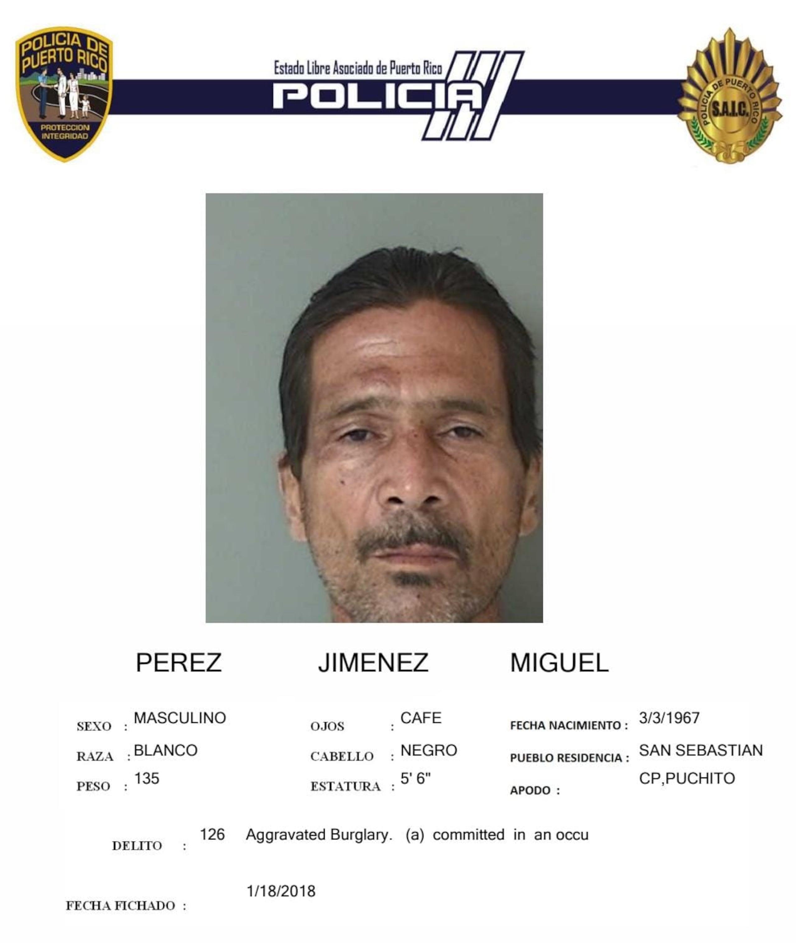 El cadáver baleado de Miguel Pérez Jiménez, alias Puchito, fue encontrado en su residencia en el barrio Culebrinas, en San Sebastián.