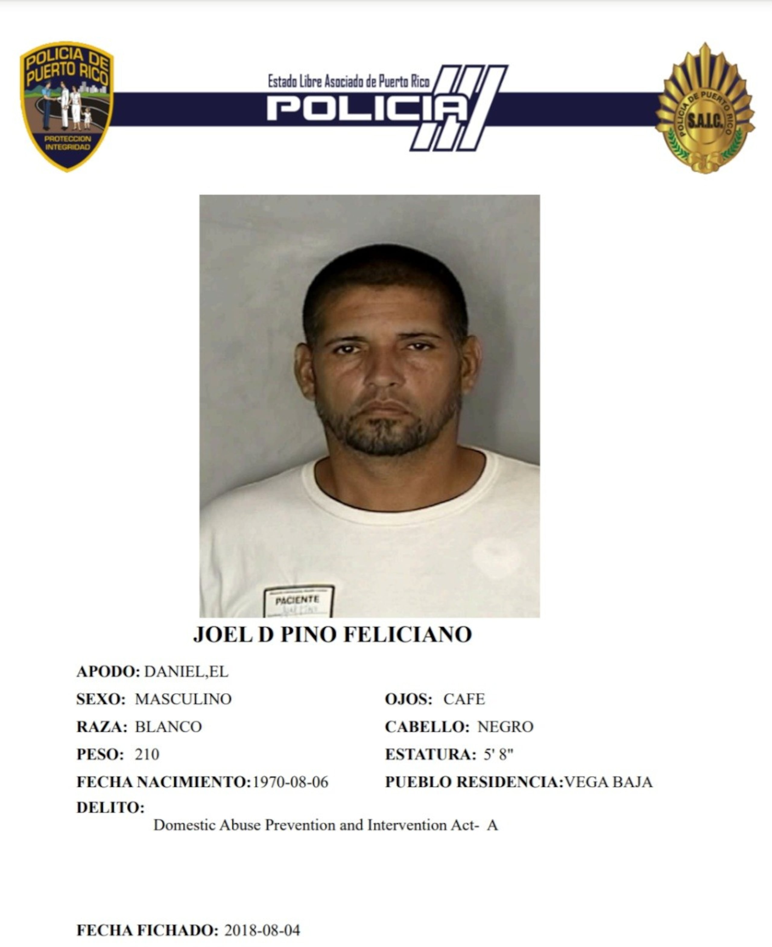 Joel D. Pino Feliciano fue asesinado en las parcelas Amadeo, en Vega Baja.