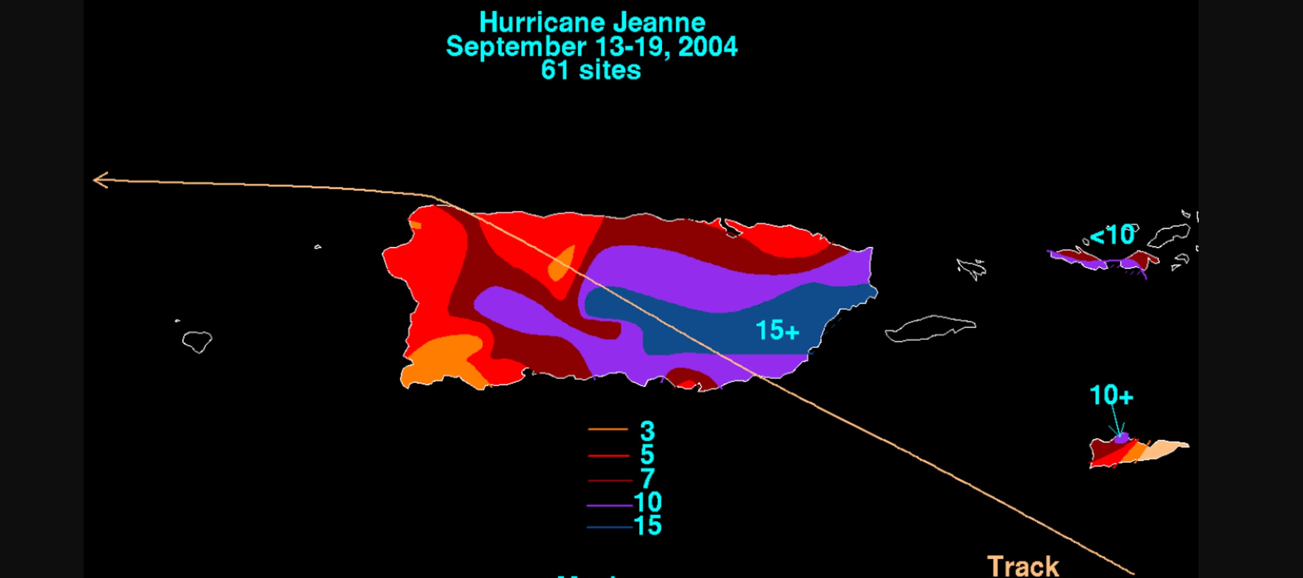 La tormenta tropical Jeanne en afectó Puerto Rico en septiembre de 2004. Luego se convirtió en huracán.
