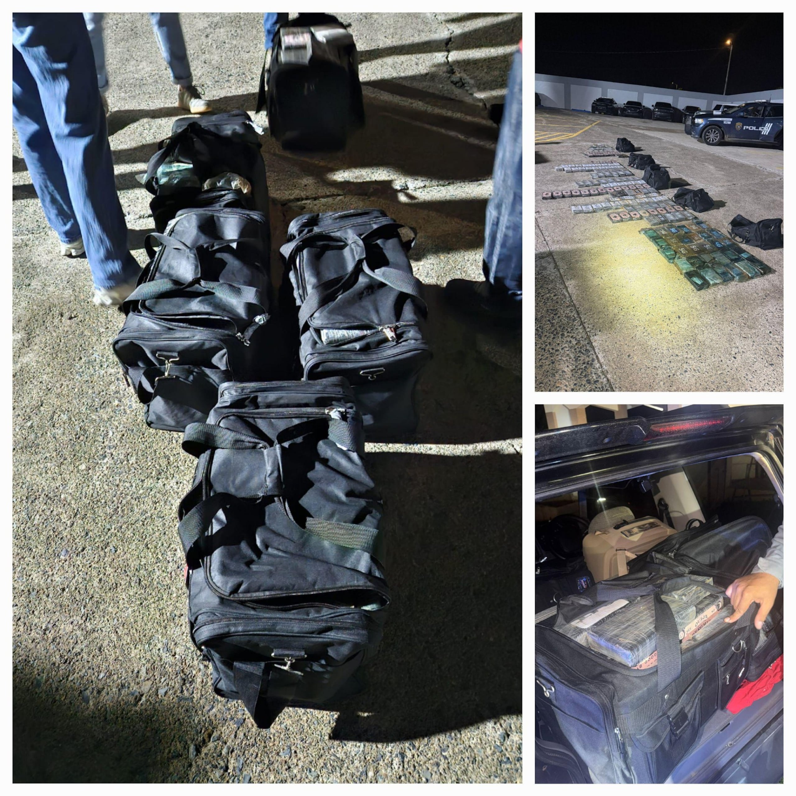Imágenes de los 166 kilos de cocaína ocupados durante una intervención realizada en Fajardo.
