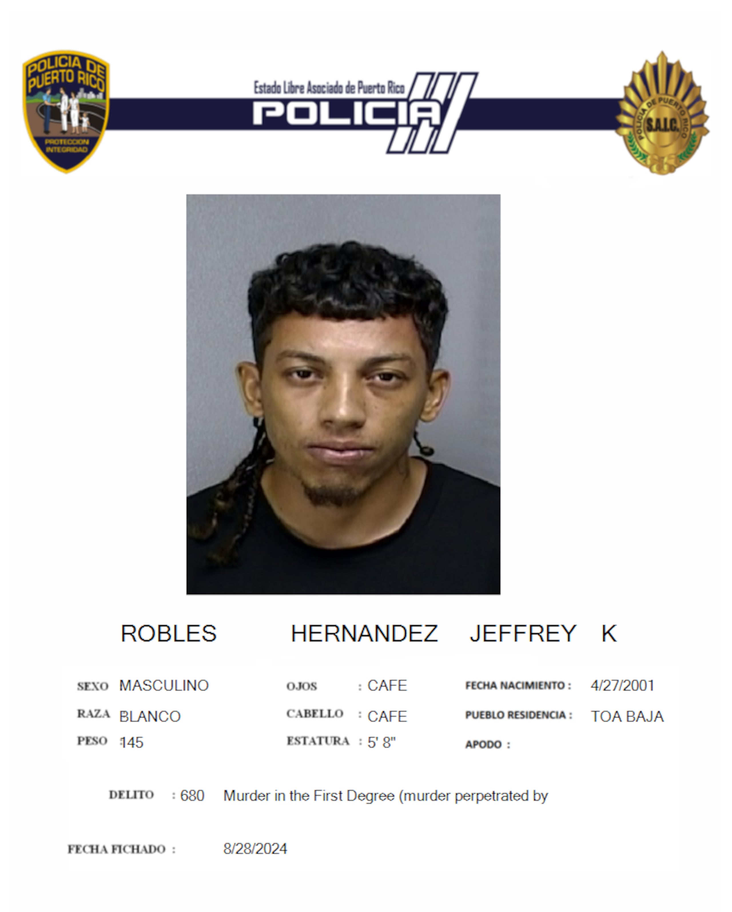 Jeffrey K. Robles Hernández fue acusado por tentativa de asesinato contra un vecino y maltrato de animales, entre otros delitos.