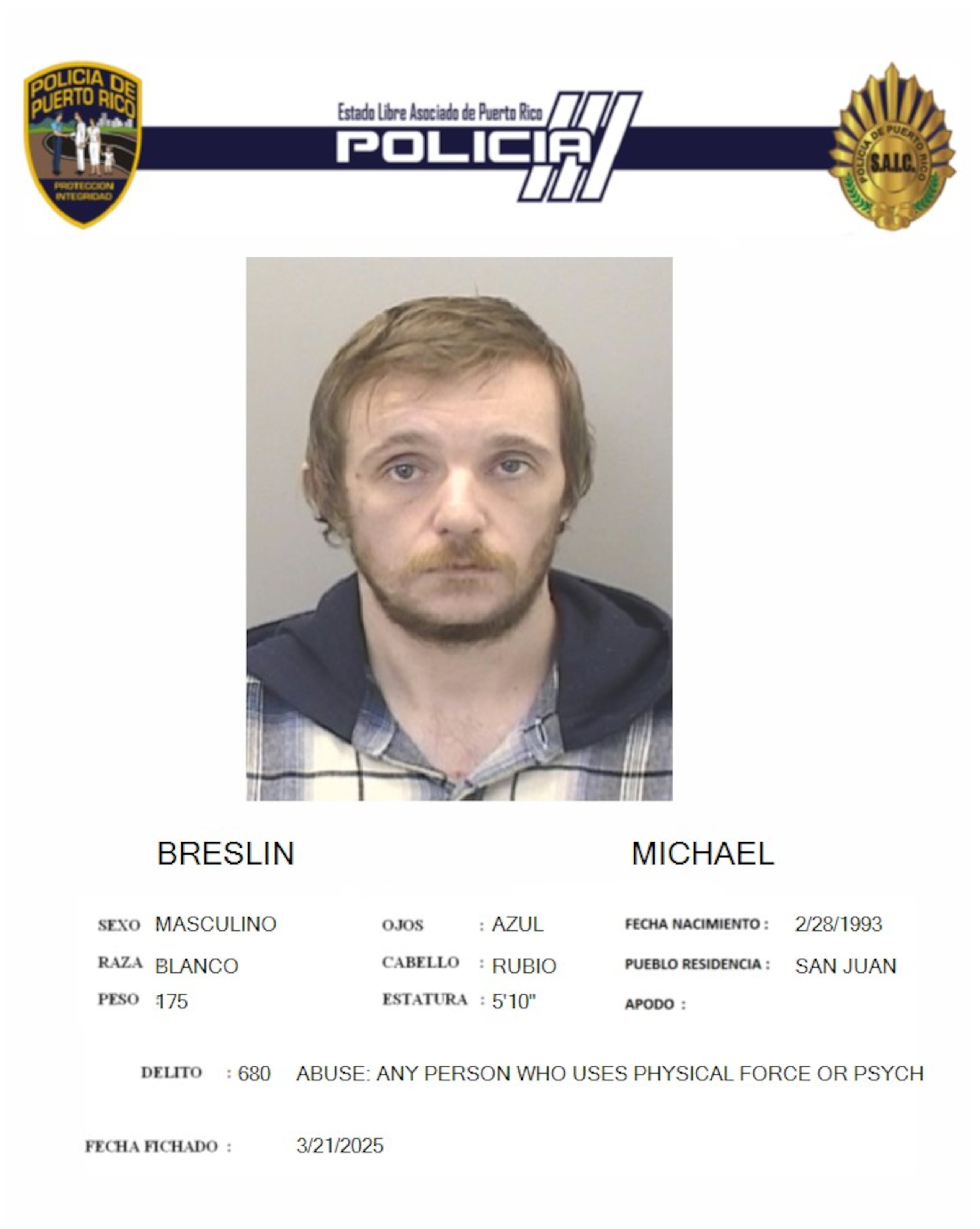 Michael Breslin, enfrenta un cargo por maltrato por violencia doméstica.