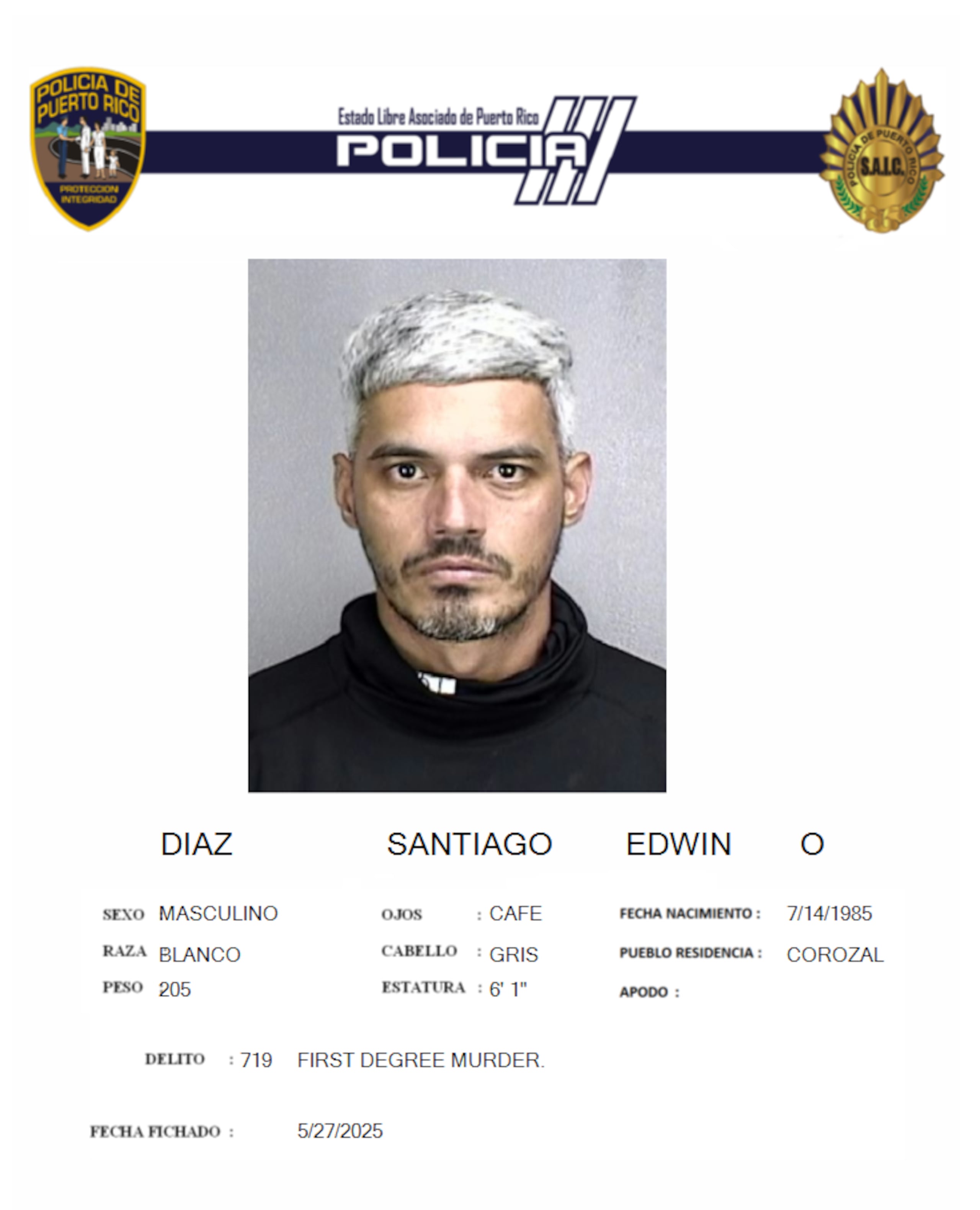 A Díaz Santiago se le acusa de llegar armado con un rifle y disparar contra un grupo de personas.