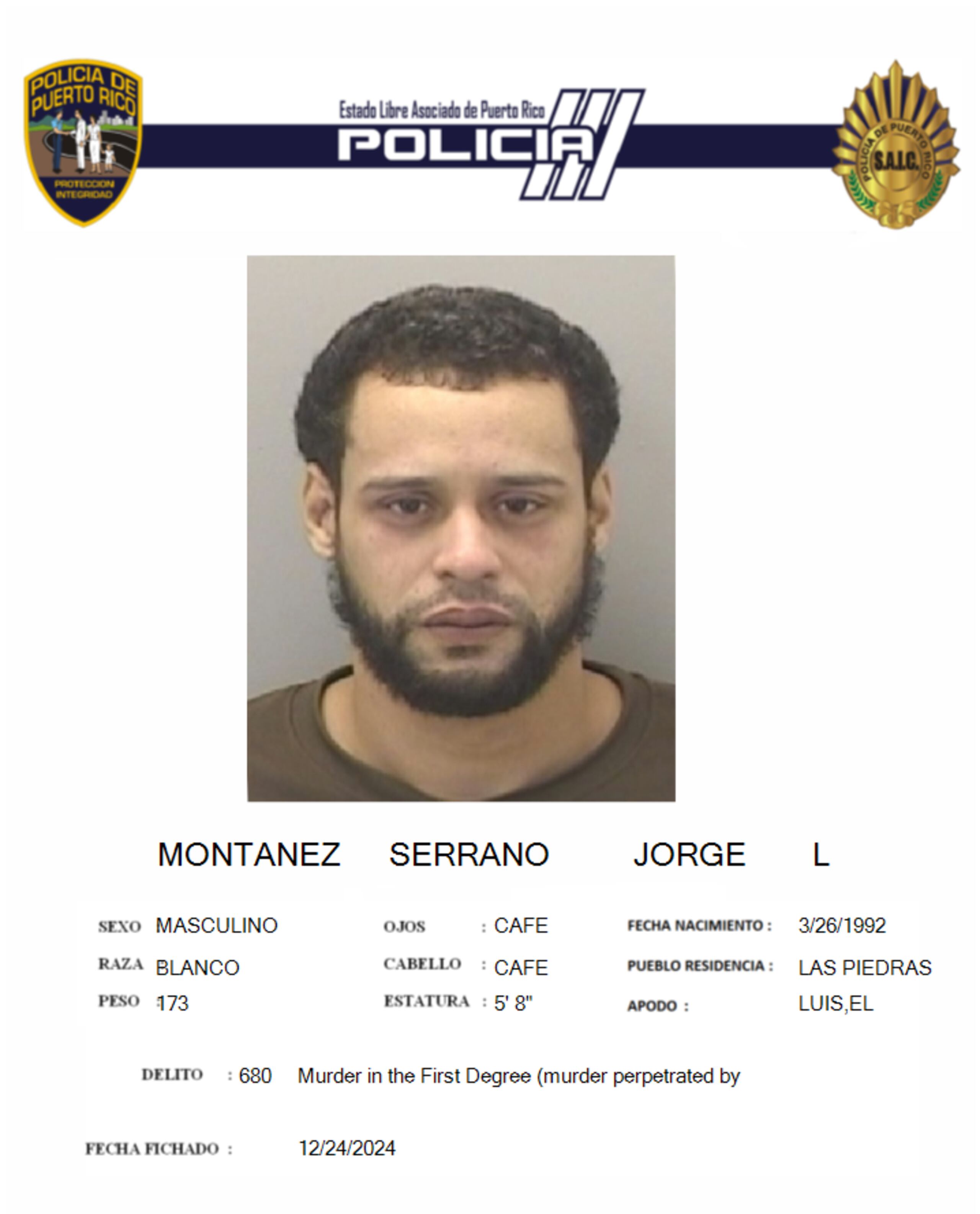 Ficha policial de Jorge Montañez Serrano, alias "Yabu".