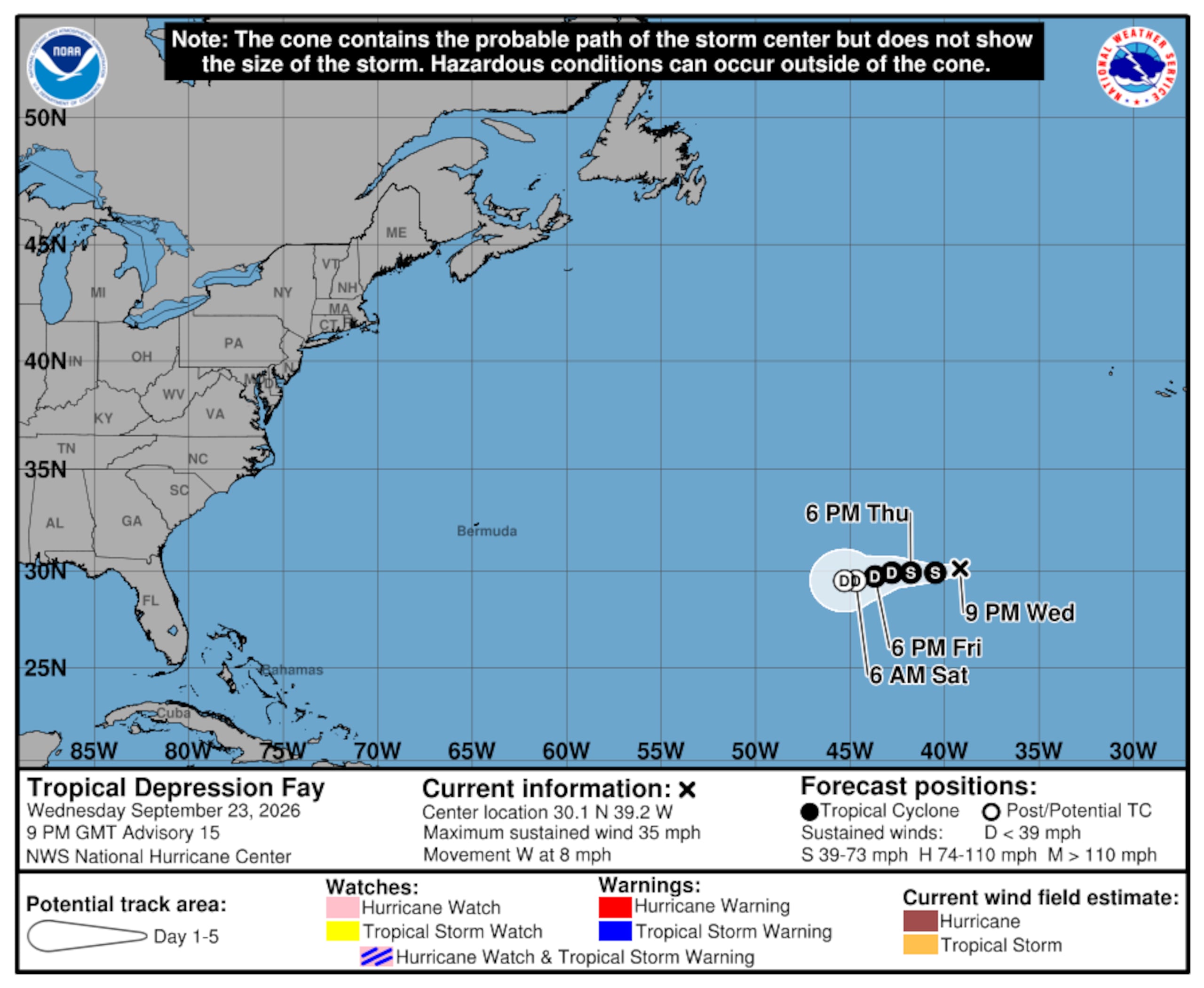 Se regenera la depresión tropical Fay en el Atlántico.