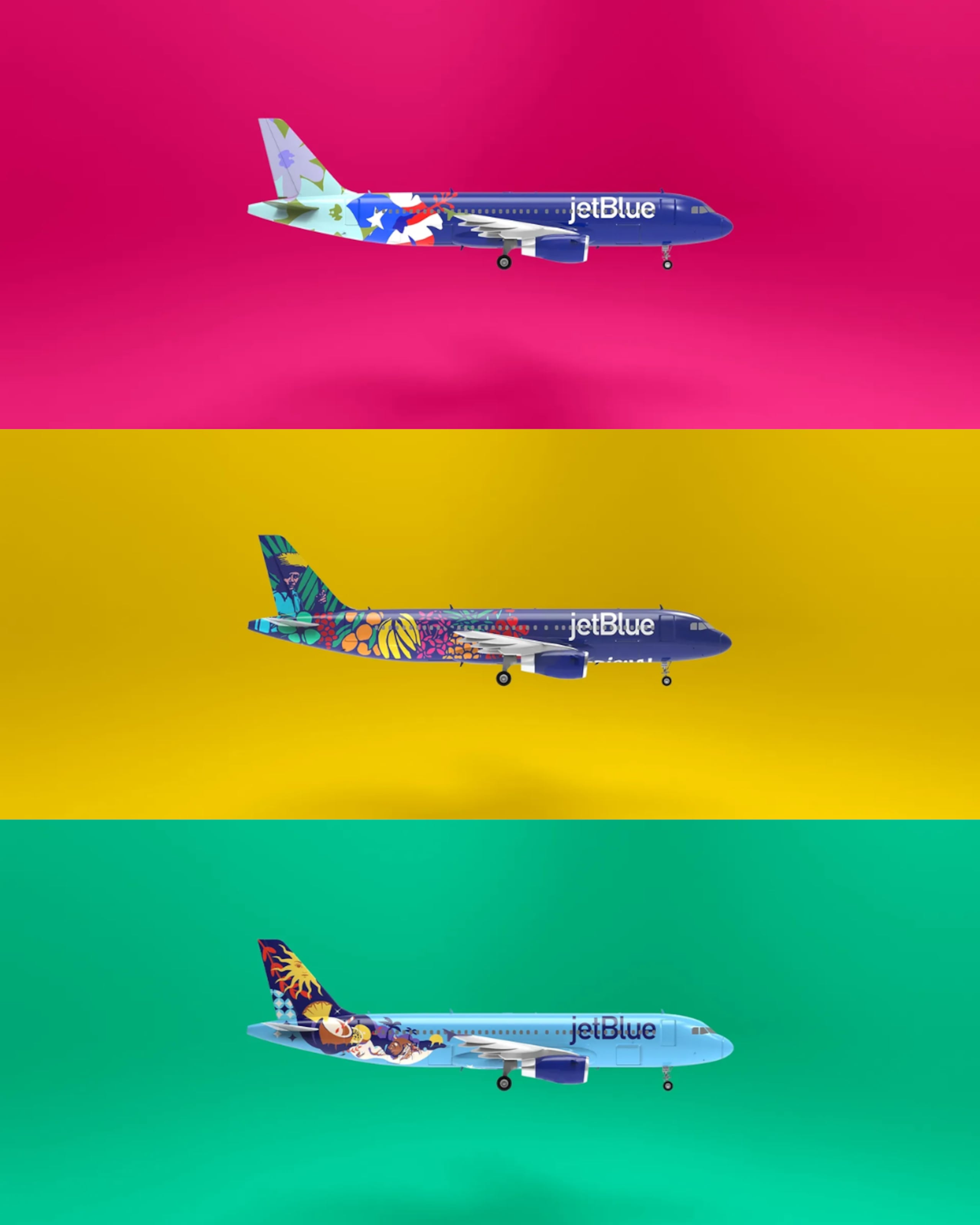 Cada artista puertorriqueño diseñó el arte que adornará el nuevo avión con flow boricua para JetBlue.