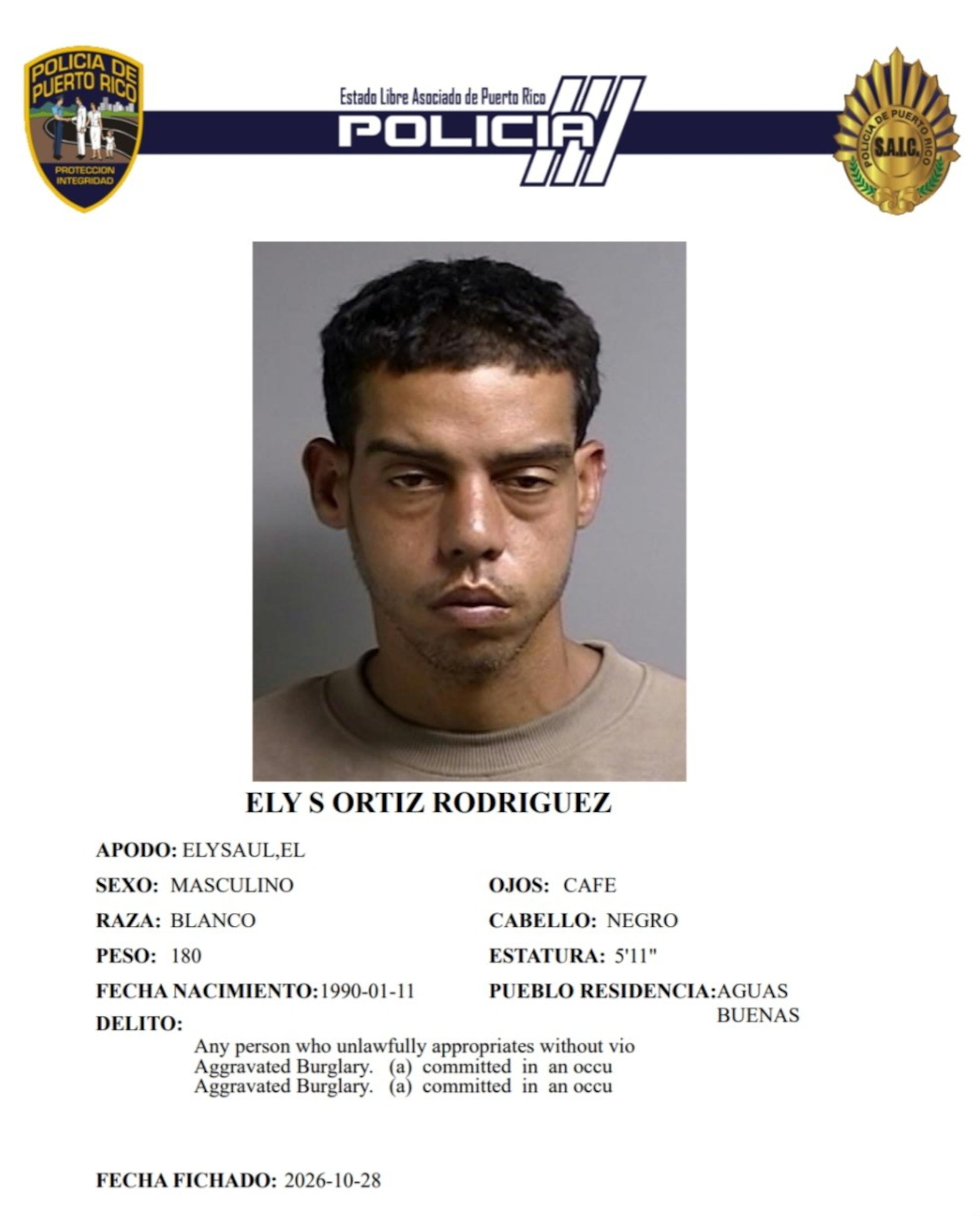 Elysaul Ortiz Rodríguez, enfrenta cargos por la apropiación ilegal del vehículo de padre de Gongo, en Aguas Buenas.