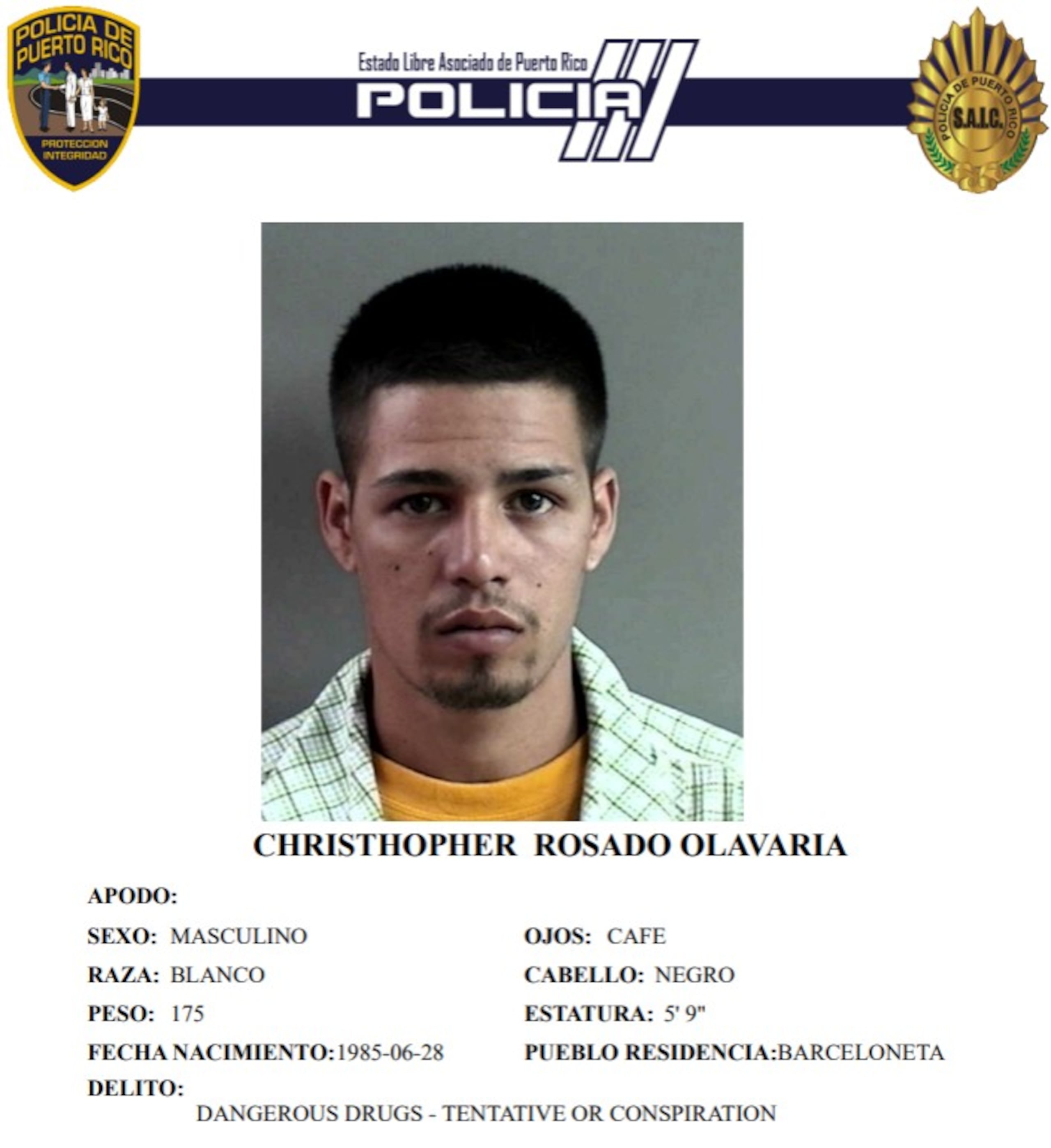 Christopher Rosado Olavarría poseía expediente criminal.