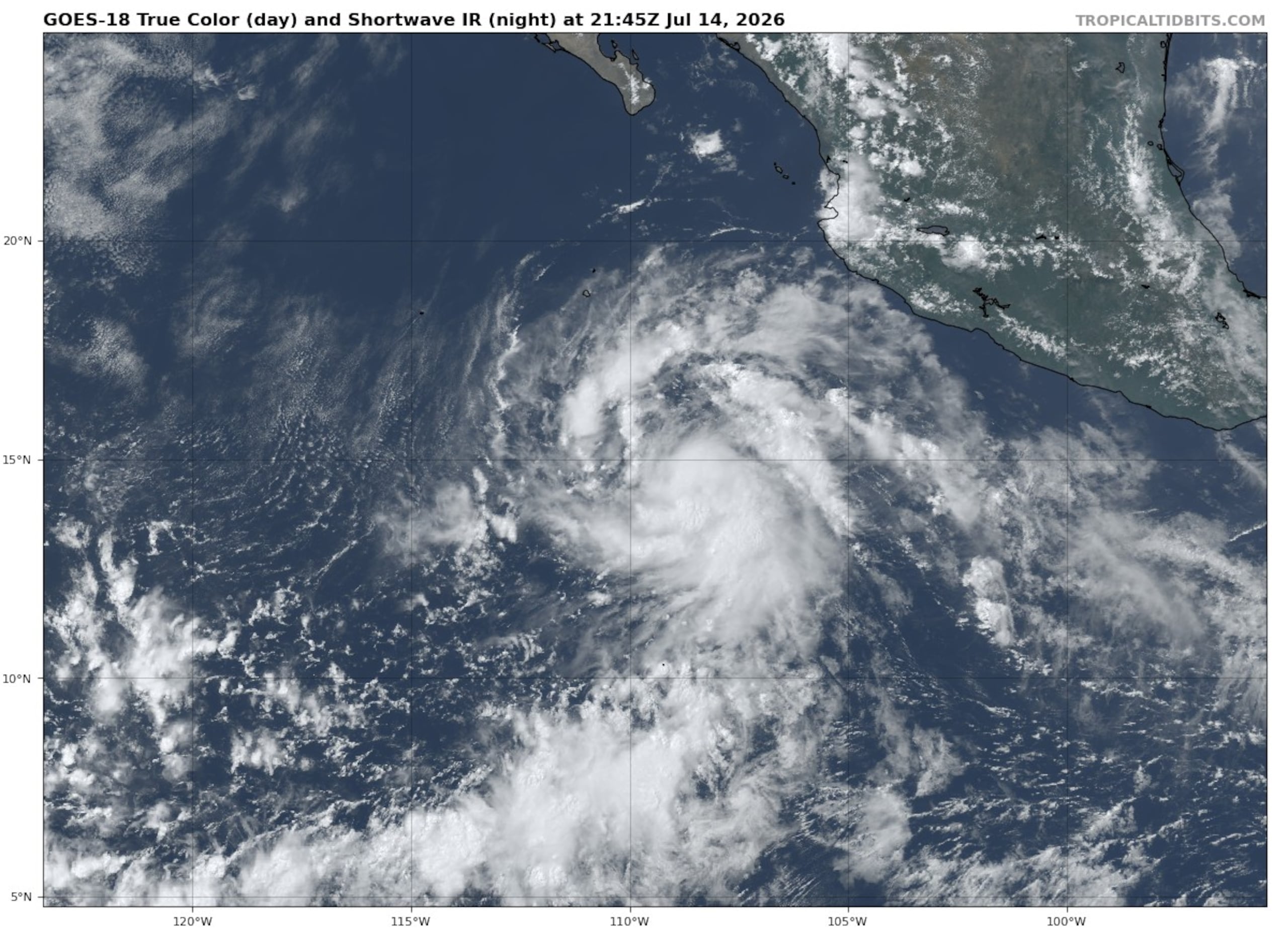 Se espera que el fenómeno se fortalezca de manera constante y podría convertirse en huracán para la noche del jueves. (NOAA)